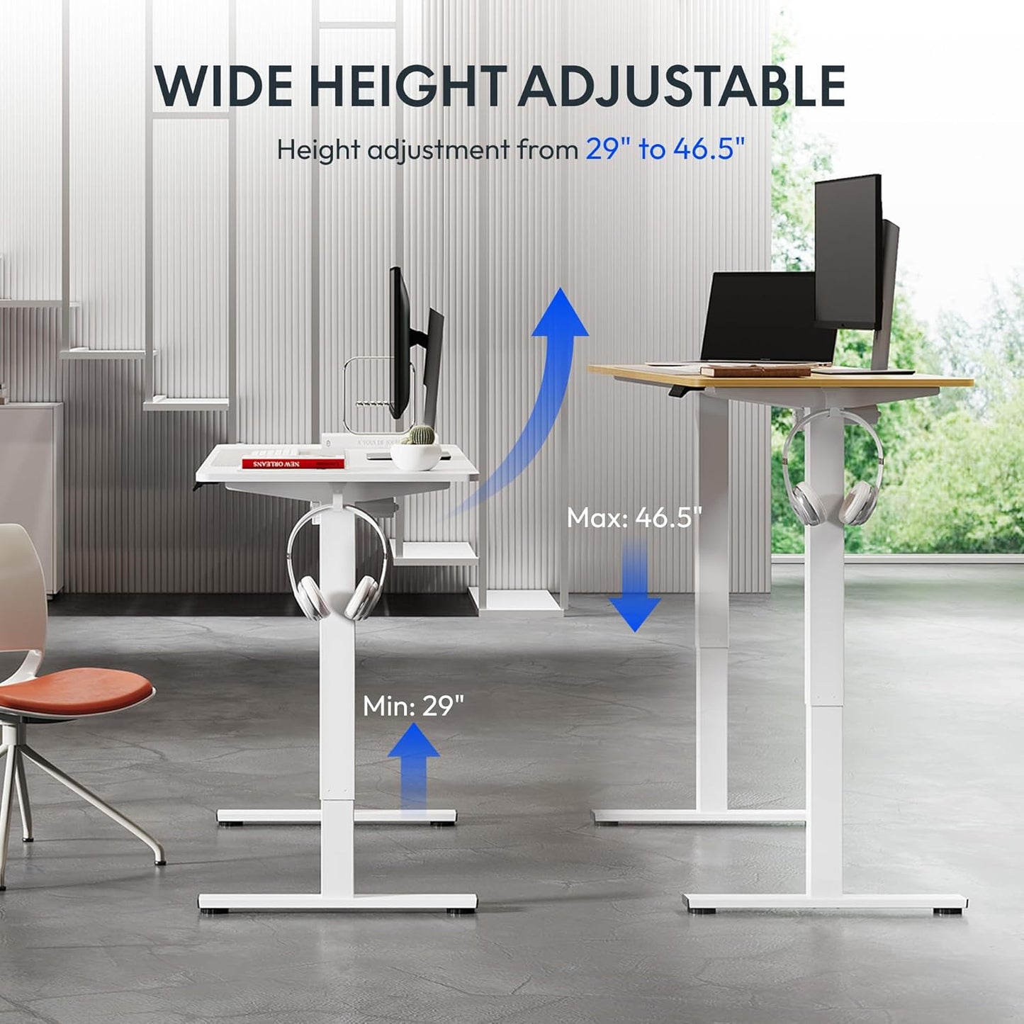 FLEXISPOT Standing Desk 55 x 24 Inch Adjustable Height Desk Home Office Computer Workstation Sit Stand Desk, White Top + White Frame