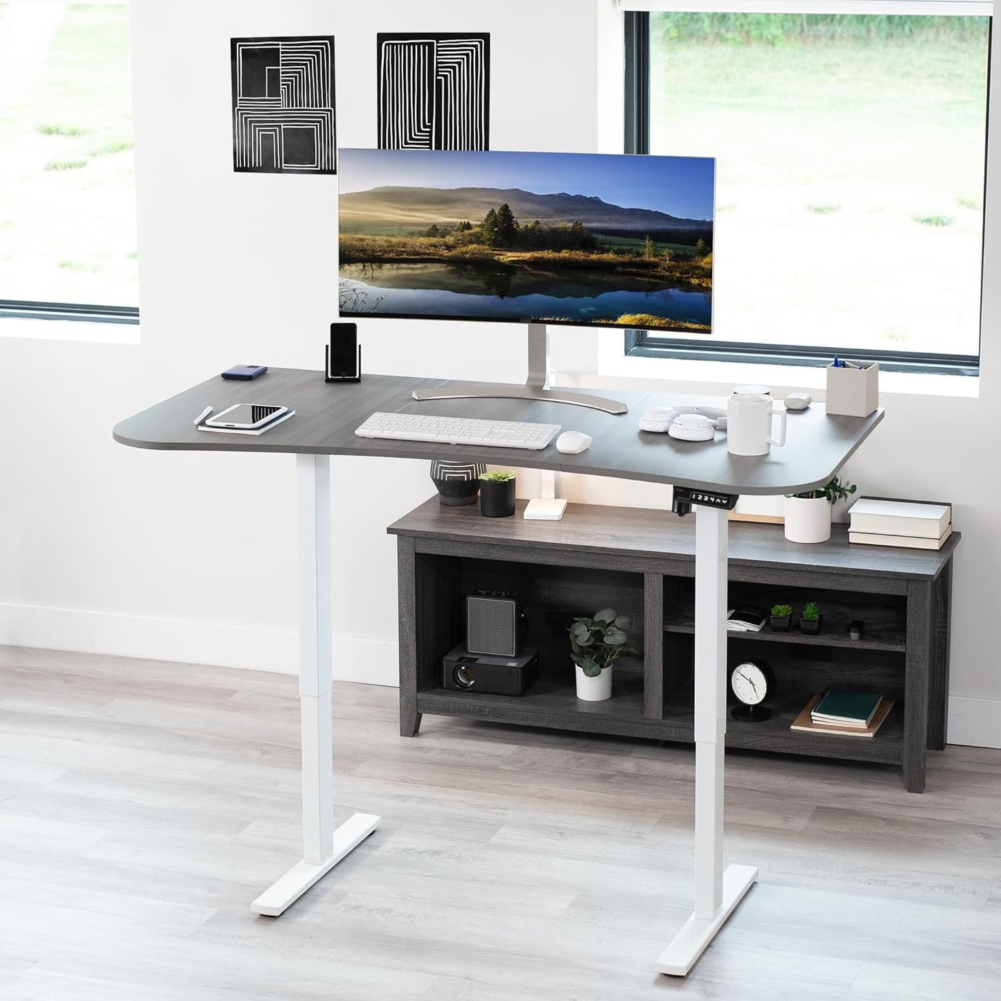 VIVO Electric 63 x 32 in Standing Desk, Memory Height Adjustment, 1B Series, Dark Gray Top White Frame, DESK-KIT-1W1G