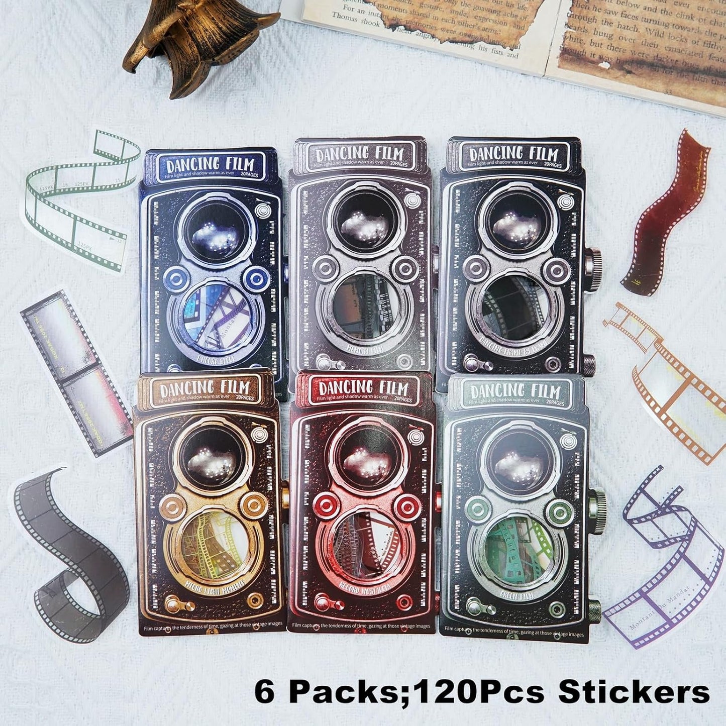Film Strip PET Sticker Set, 120PCS Vintage Scrapbook Stickers for Journaling, Planners, DIY Crafts, Card Making and Art Supplies