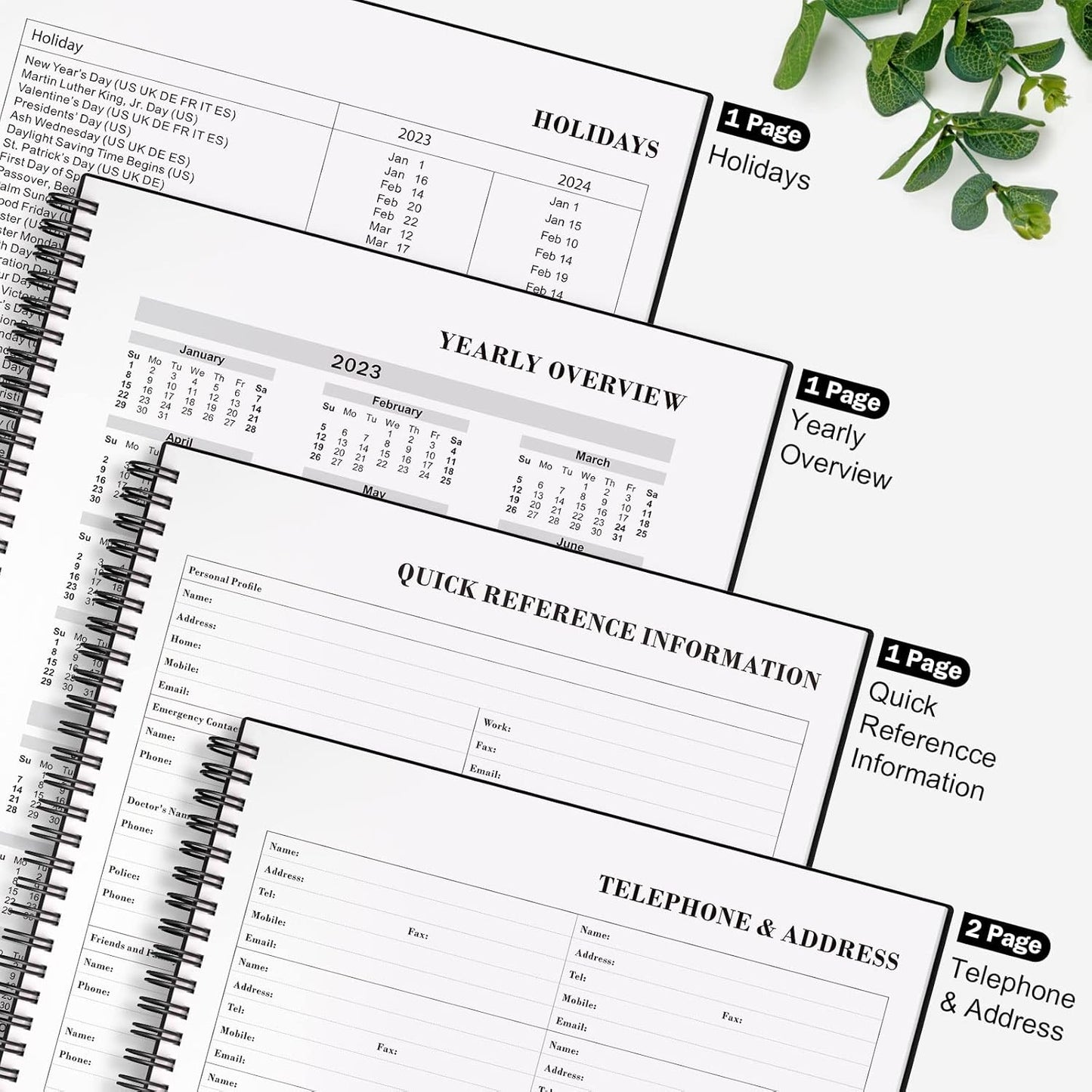 Planner Undated, Asten Daily Planner Agenda with To Do List, Hourly Schedules for Women and Men, Spiral Appointment Book with Elastic Closure, Inner Pocket 8.5" x 11" (Black)