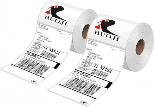 HUOJI 4x6 Thermal Shipping Labels 1000 Labels/2 Rolls (500 Pcs per Roll) Compatible with Rollo, Zebra, MUNBYN, Jadens, Nelko, Commercial Grade