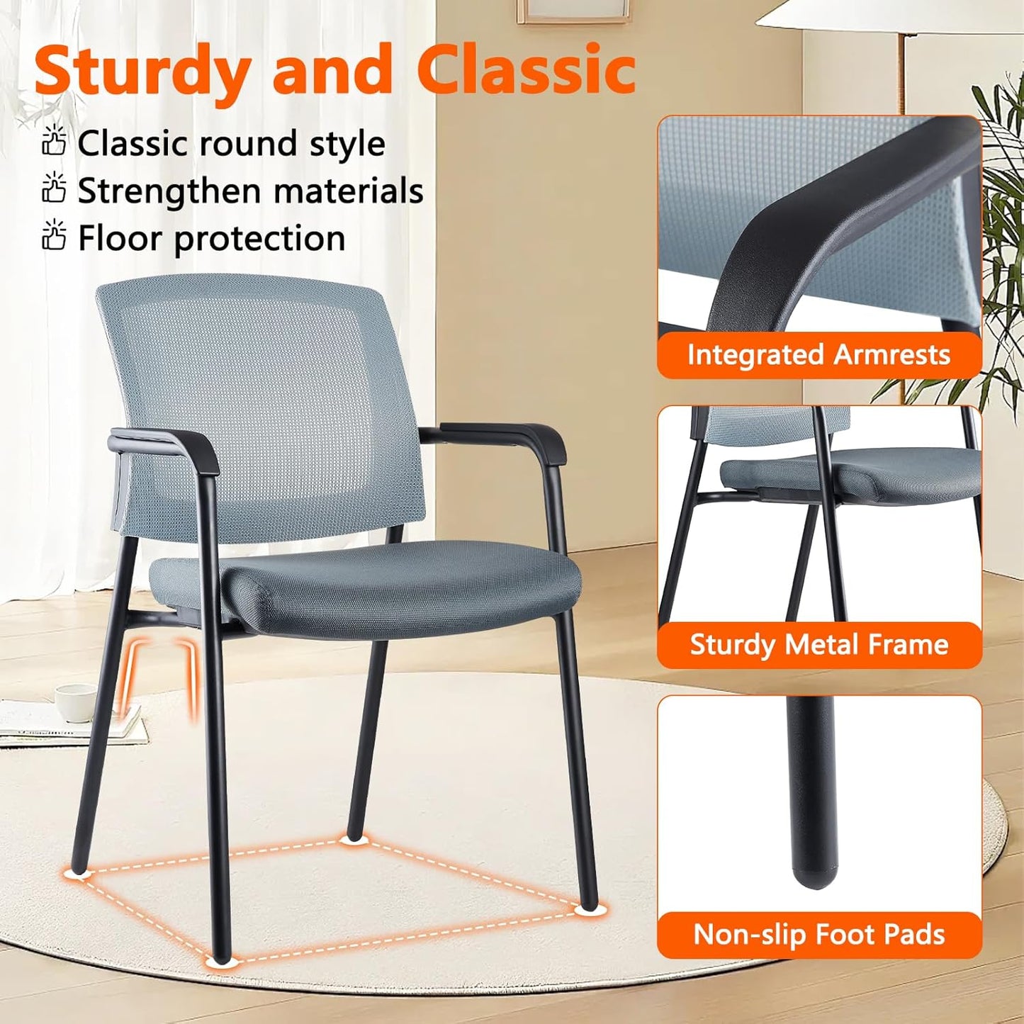 CLATINA Office Reception Guest Chair Mesh Back Stacking with Ergonomic Lumbar Support and Thickened Seat Cushion for Waiting Conference Room Gray 4 Pack