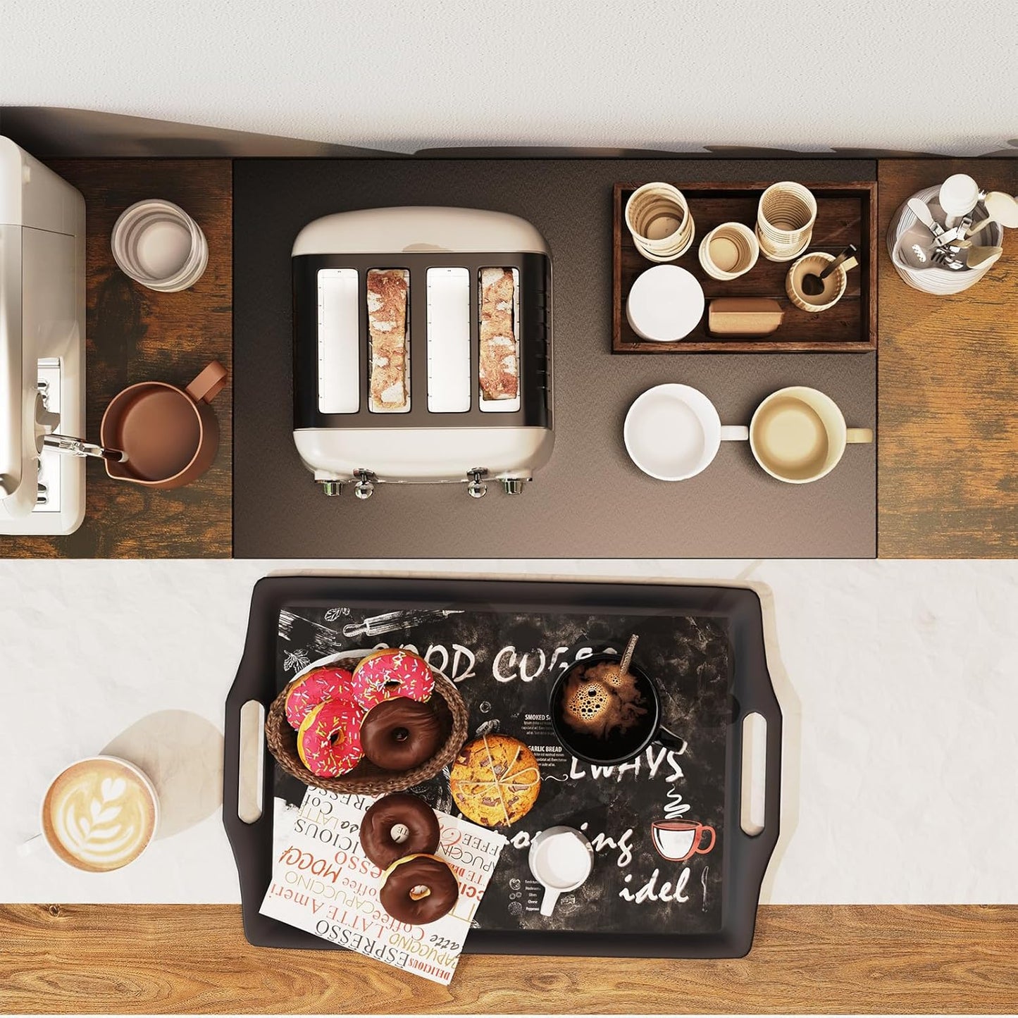 43.7" Extra Long Dual Monitor Stand Riser, Wood & Steel Monitor Stand for 2 Monitors, Wide TV Stand, Desktop Riser for Desk Organization, Home Office、Laptop,Printer,TV (Vintage black)