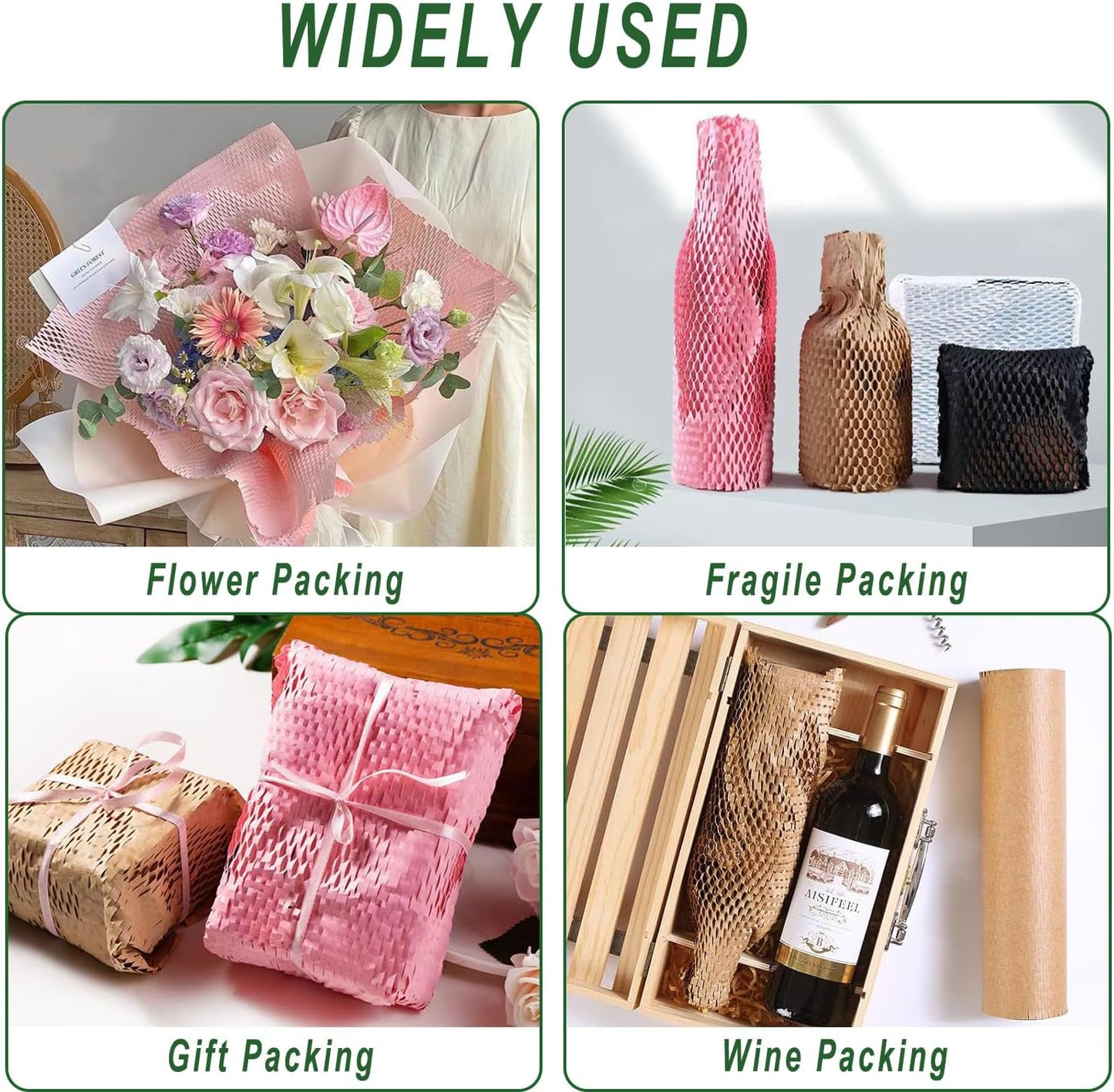 Honeycomb Packing Paper,12" W x 200' L Bubble Cushioning Wrap for Moving,Products & Gifts Wrapping Paper,Recyclable and Biodegradable Cushioning Packing Material with 20 Fragile Sticker Labels