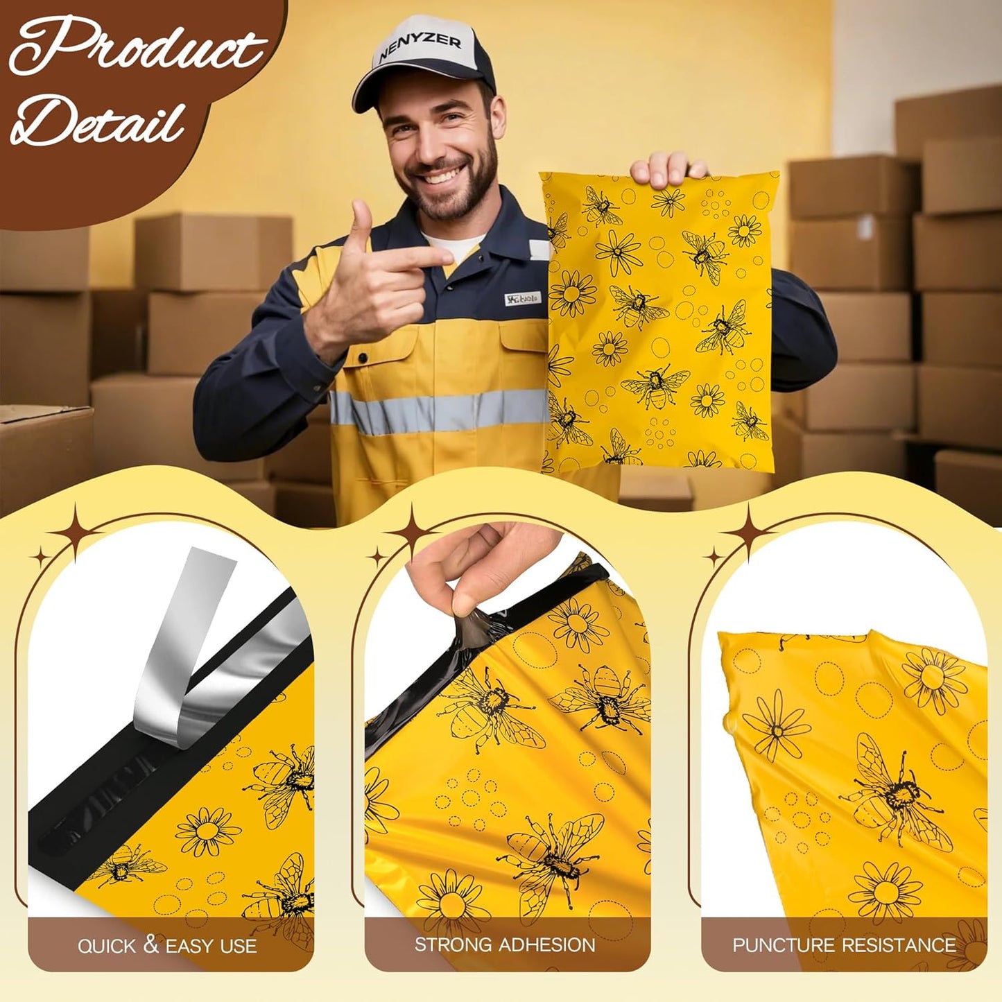 Bees Poly Mailer 10x13 Inch 25 Pcs, Waterproof Shipping Bags for Clothing, Tear-Resistant Mailier Bags, Strong Mailing Bags with Self-Seal