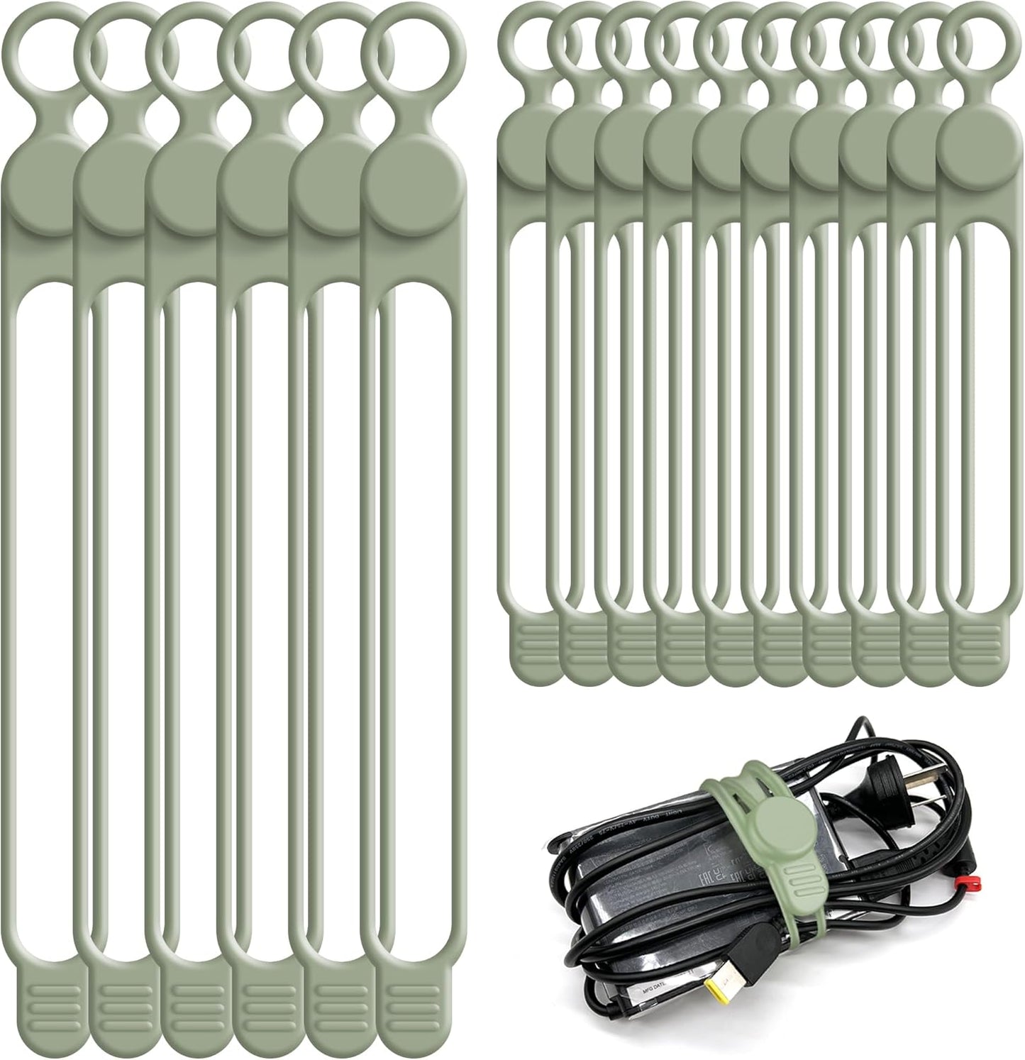 Nearockle Silicone Cable Ties Cord Organizer for Cable Management, 16PCS 4.2" and 7.1" Reusable Cable Organizer Electronic Accessories for Home, Office, Kitchen, School, Travel (Green)