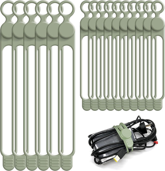 Nearockle Silicone Cable Ties Cord Organizer for Cable Management, 16PCS 4.2" and 7.1" Reusable Cable Organizer Electronic Accessories for Home, Office, Kitchen, School, Travel (Green)