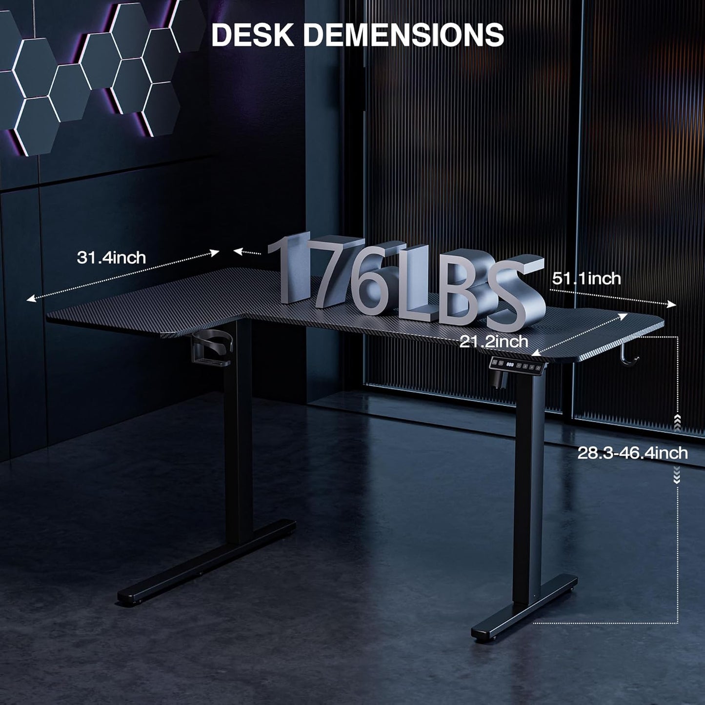 51" Reversiable L-Shaped Electric Standing Desk Adjustable Height Gaming Stand Up Corner Desk Sit Stand Home Office Computer Desk with Splice Board,Black Carbon Top