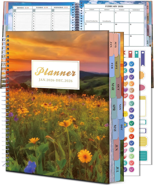 CAGIE Planner 2026 Monthly (Jan. 26-Dec. 26), 12 Month Academic Planner 8.5"x11", Large Daily Planner with Hourly Timeslot, Monthly Tab, Spiral Binding, Bookmark