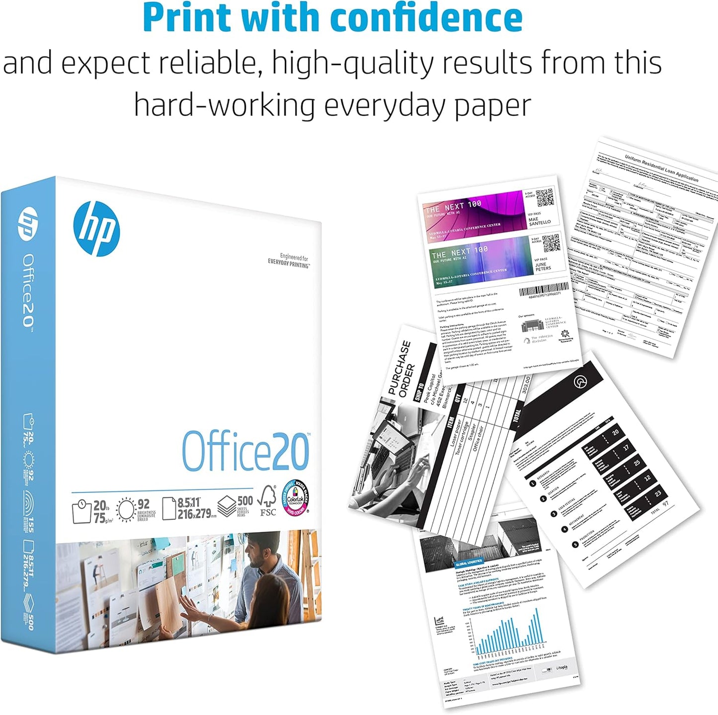 HP Printer Paper | 8.5 x 11 Paper | Office 20 lb | 3 Ream Case - 1500 Sheets | 92 Bright | Made in USA - FSC Certified | 112090C, White