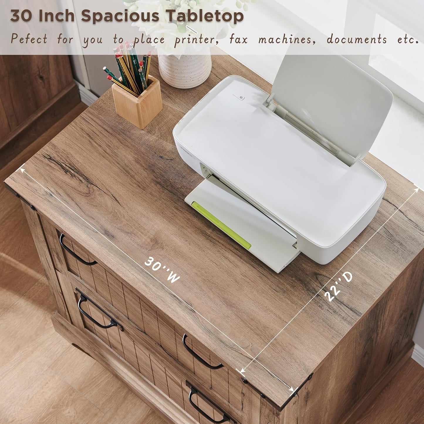 RedLemon Farmhouse Filing Cabinets with 2 Drawers, 30" File Cabinets w/Hanging File Folders for A4/Letter/Legal Size Documents, Office Storage Cabinet for Study Room, Living Room (Rustic Natural Oak)