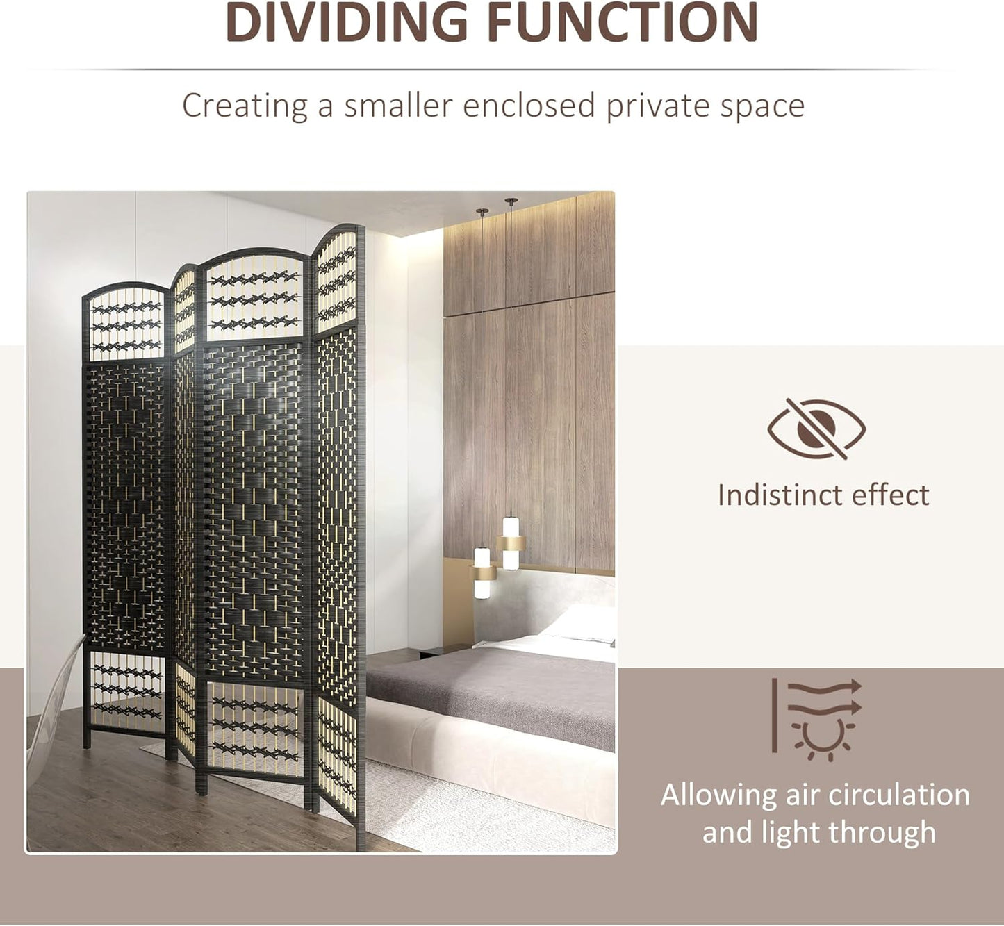 HOMCOM 4 Panel Room Divider, Folding Privacy Screen, 5.6' Room Separator, Wave Fiber Freestanding Partition Wall Divider, Black