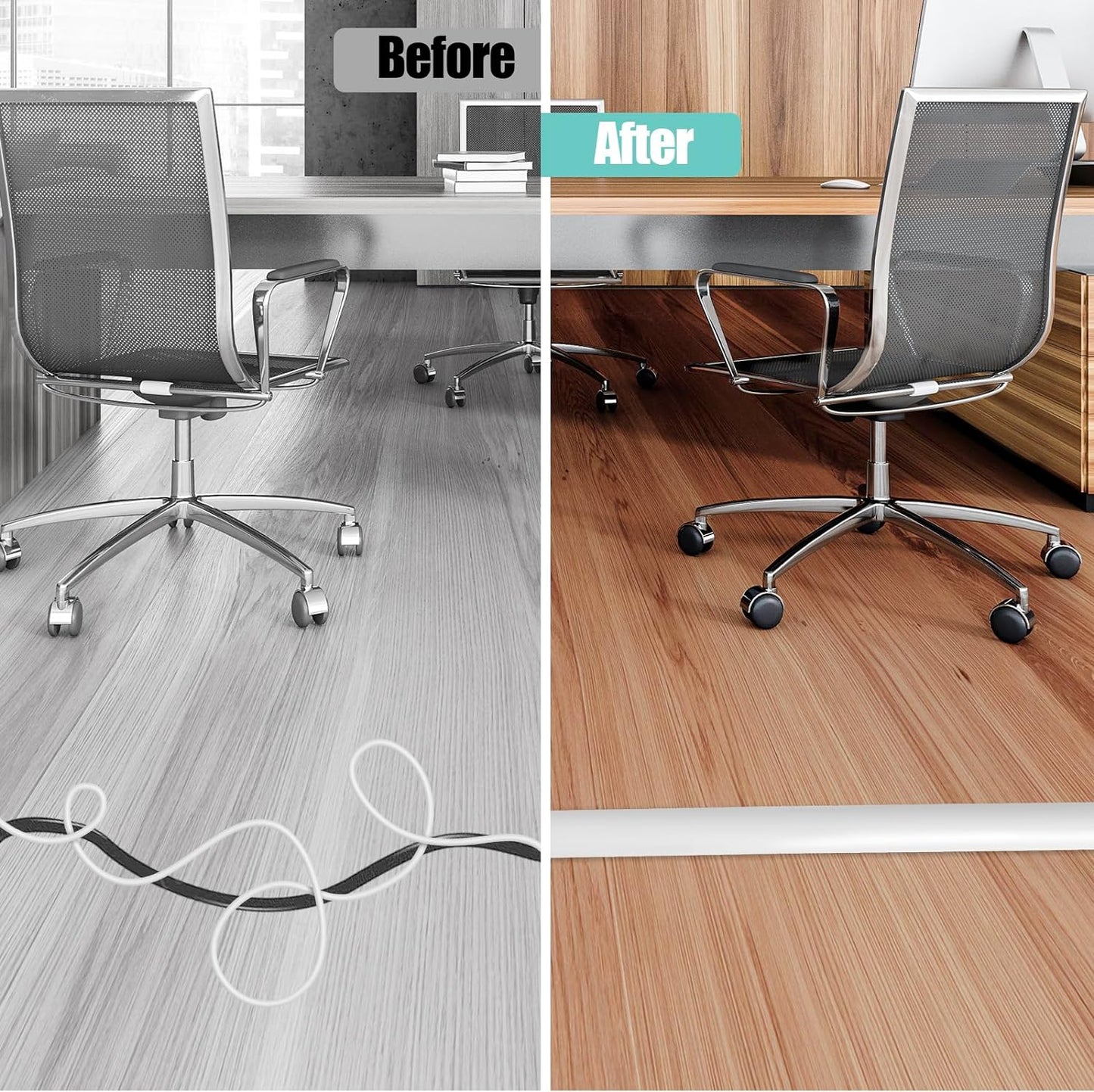 Floor Cord Cover Self Adhesive Cord Hider,10FT Cable Management, Extension Strip Protector for Wires, Prevent Cable Trips for Offices, Gyms, Exhibitions Cavity:0.39"(W) x 0.27"(H) White