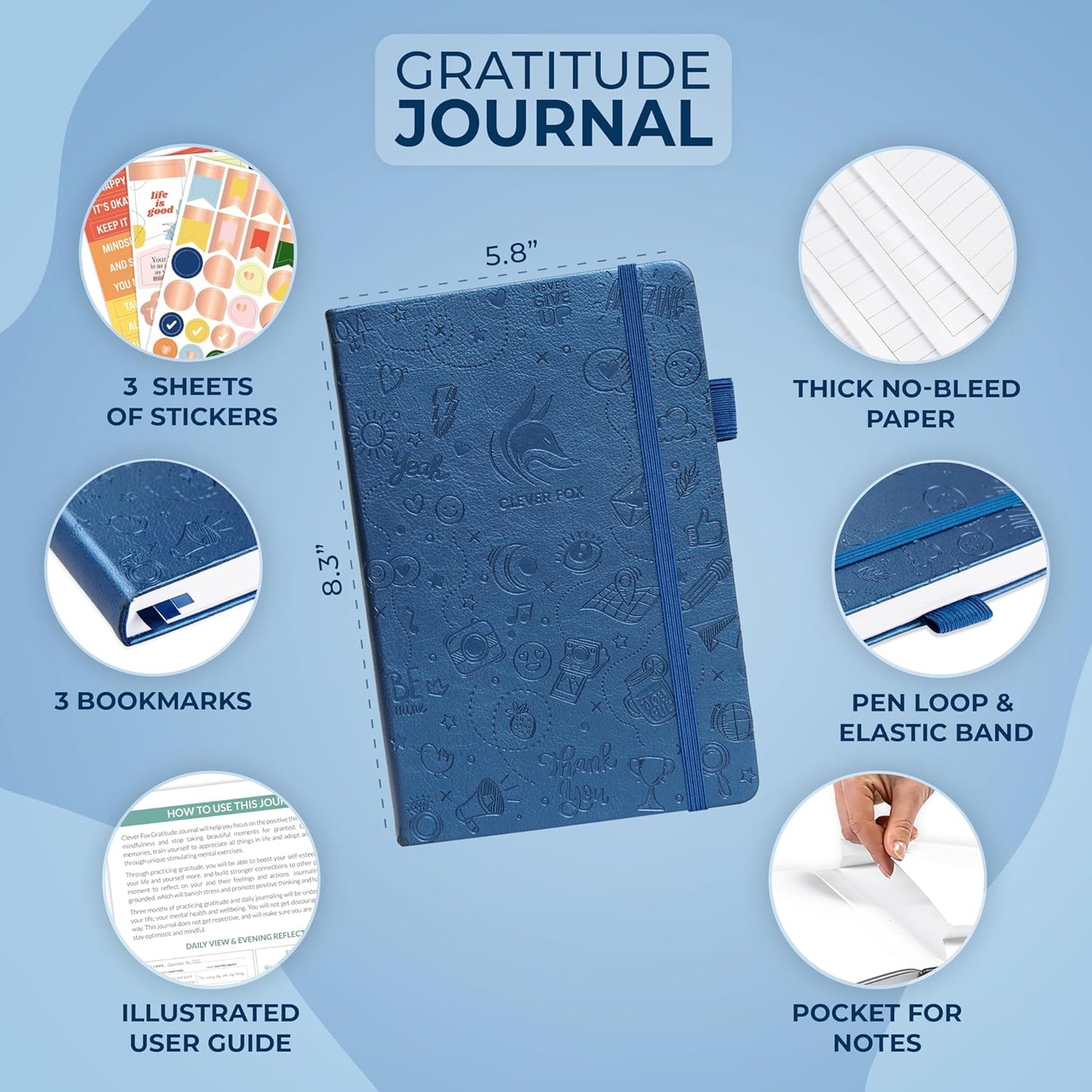 Clever Fox Gratitude Journal – Happiness, Positivity & Affirmation Daily Journal – Inspirational Daily Notebook – 3 Months, A5 (Mystic Blue)