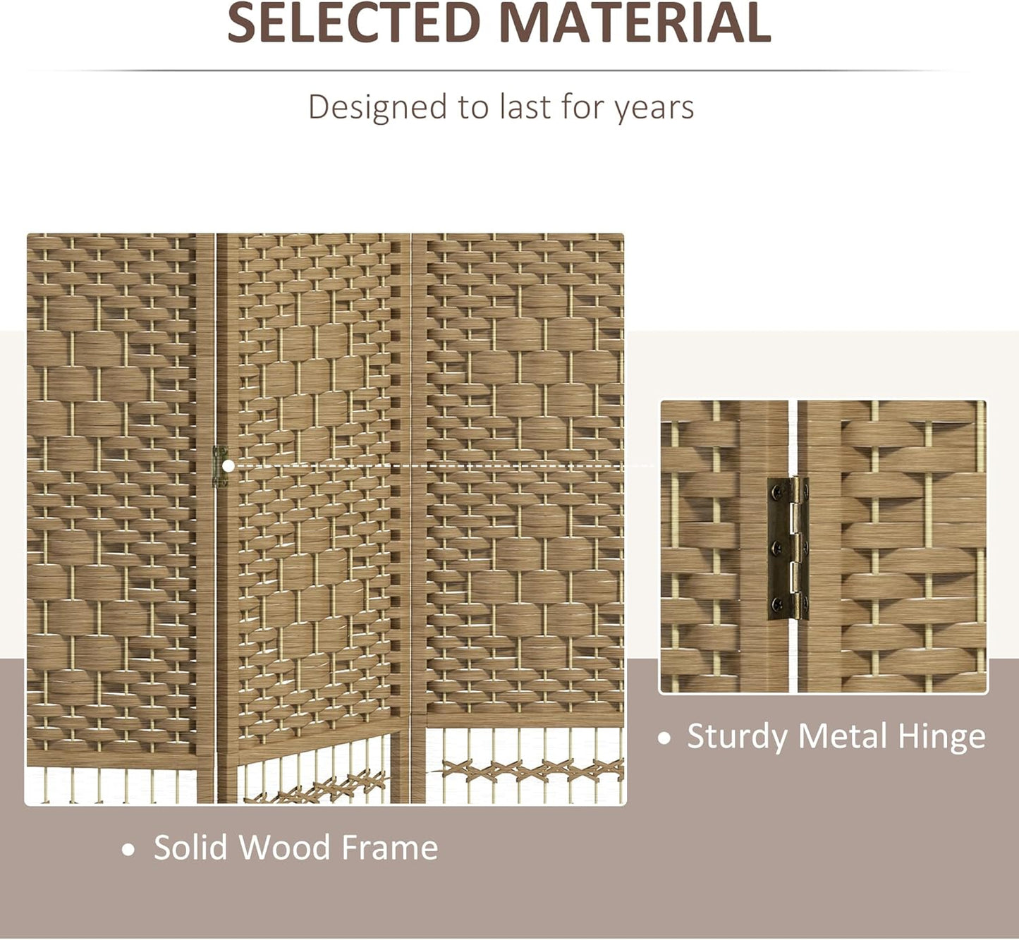 HOMCOM 4 Panel Room Divider, Folding Privacy Screen, 5.6' Room Separator, Wave Fiber Freestanding Partition Wall Divider, Natural