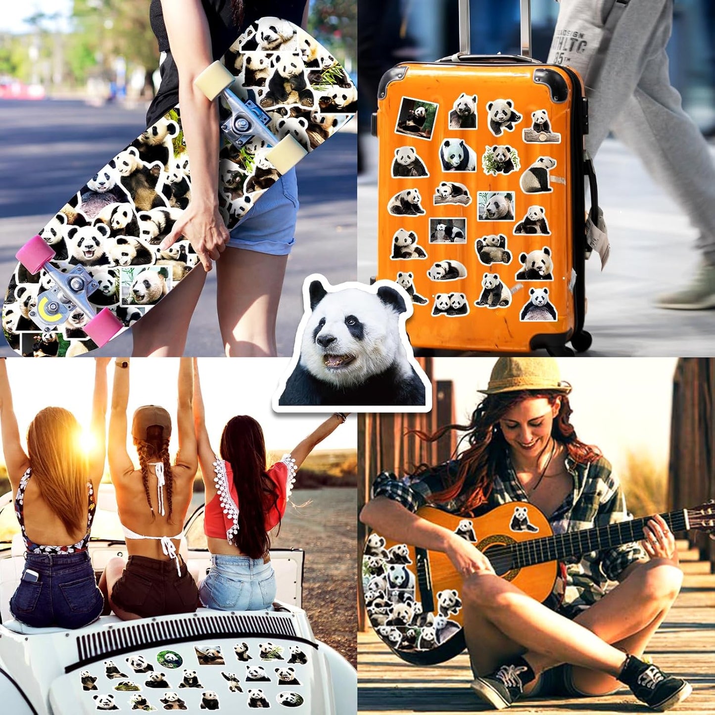 100PCS Panda Stickers,Water Bottle Stickers,Cute Stickers, Stickers for Kids, Stickers for Kids Classroom,for Luggage, Teaching Rewards，Skateboard，Laptop Sticker (Pandas)