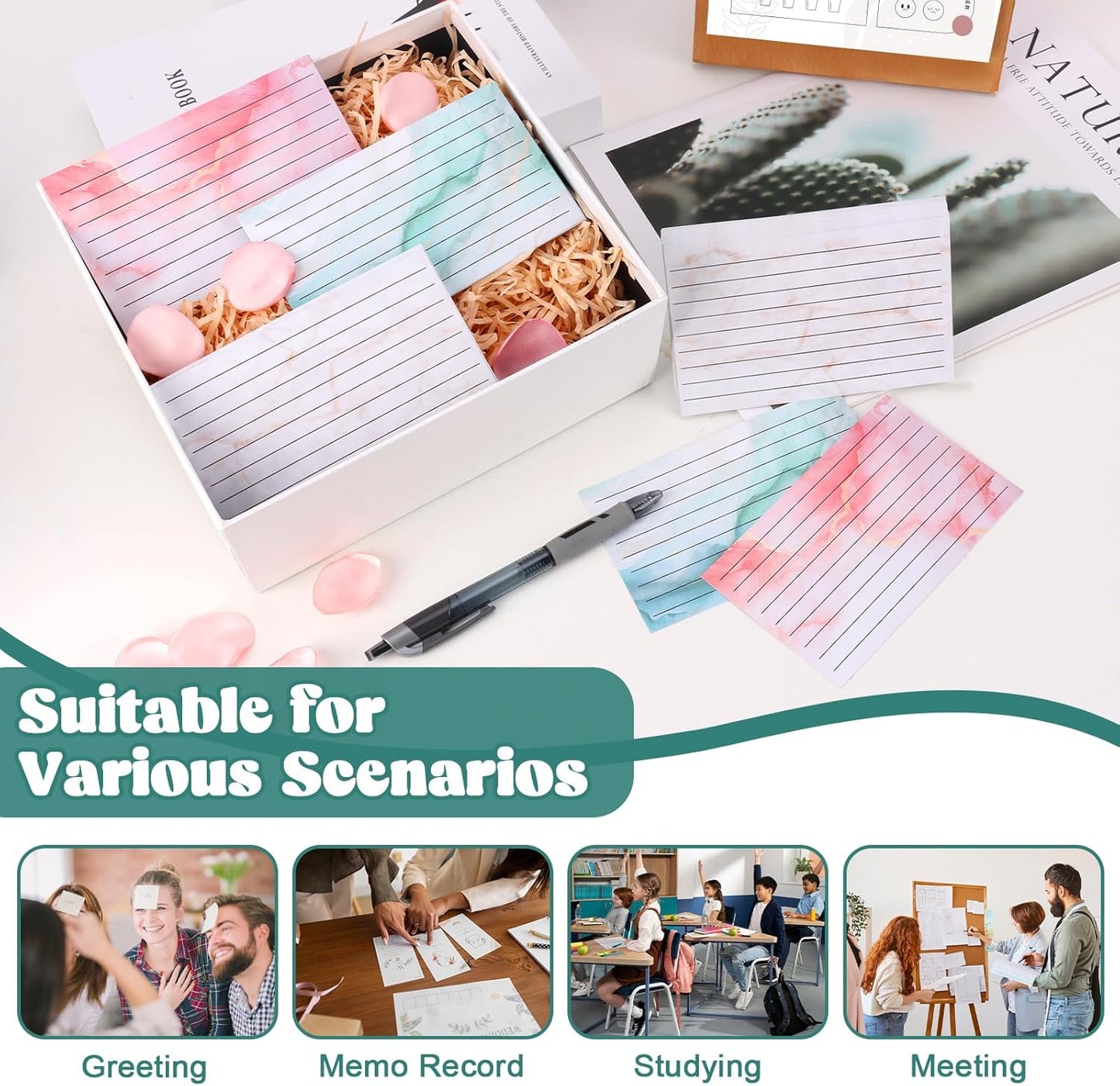 100 Pack Colored Index Cards 3x5 Marble Notecards Lined FlashCards for Studying Heavy Note Cards 180 gsm Memo Cards for Office Home School Supplies