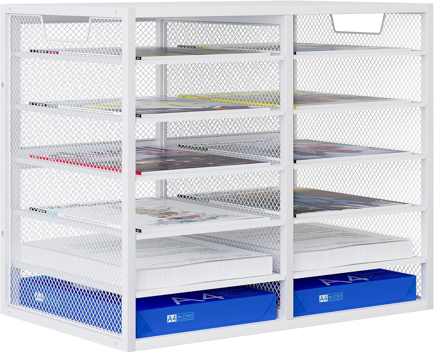 Mail Sorter for Desk, Countertop Literature Organizer, Student Mailbox for Classroom, Desktop Bill Paper Holder Rack for Office Home School, 12 Compartments, White