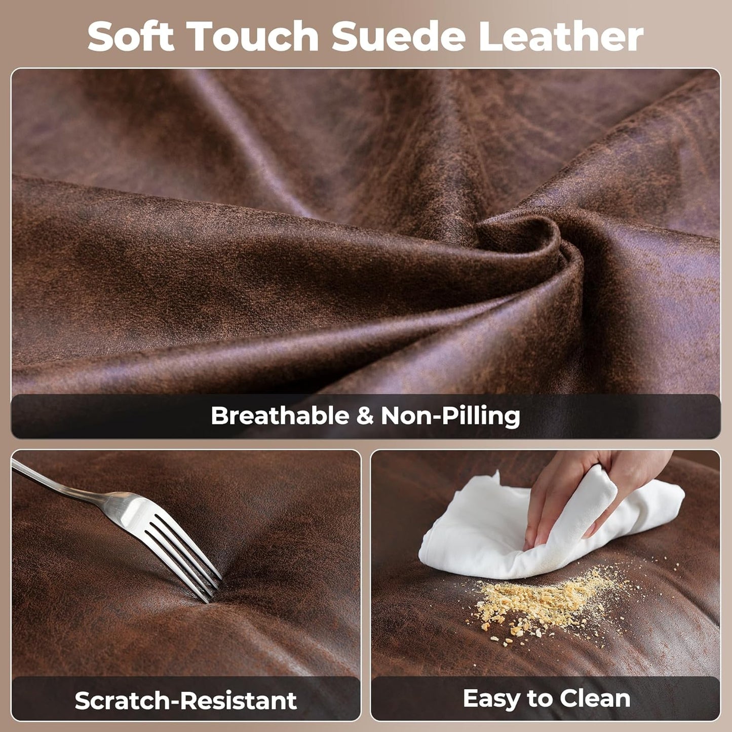 ovios Ergonomic Home Office Chair, Mid-Century Modern Faux Leather Chairs with Padded Armrests, Comfy Mid Back Swivel Rolling Executive Computer Armchair (Dark Brown, Suede Leather)