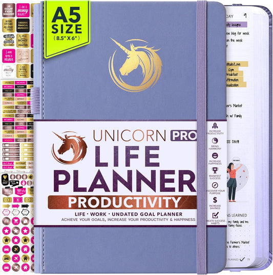 Life Planner - Undated Daily, Weekly & Monthly Planner with Budget Section | A 12 Month Journey to Increase Productivity & Happiness | Life Organizer & Gratitude Journal - Horizontal Format