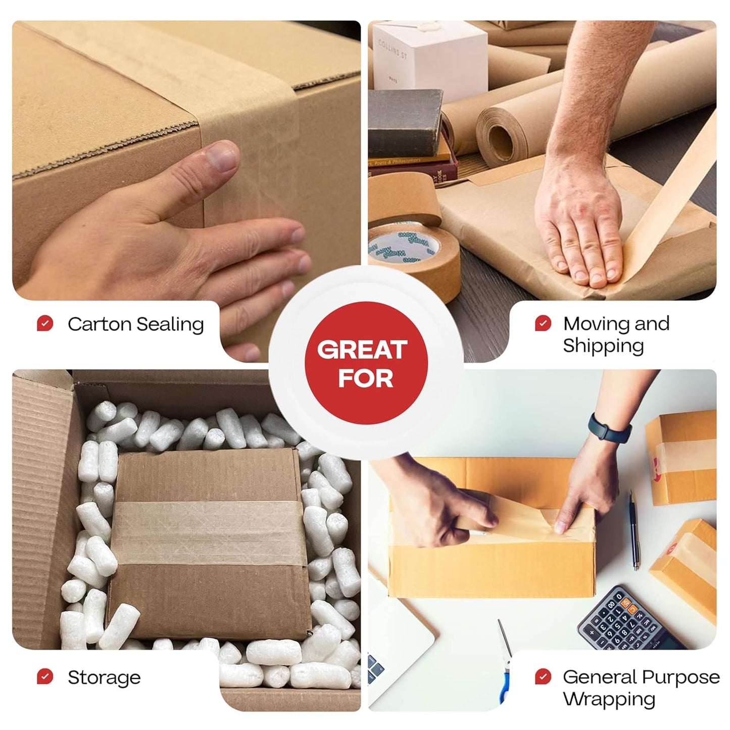 IDL Packaging 3" x 375 feet Reinforced Water-Activated Kraft Gummed Tape 70lb Thickness (Pack of 6) - Secure Paper Packing Tape for Secure Carton Sealing - Heavy-Duty for All Conditions, Brown