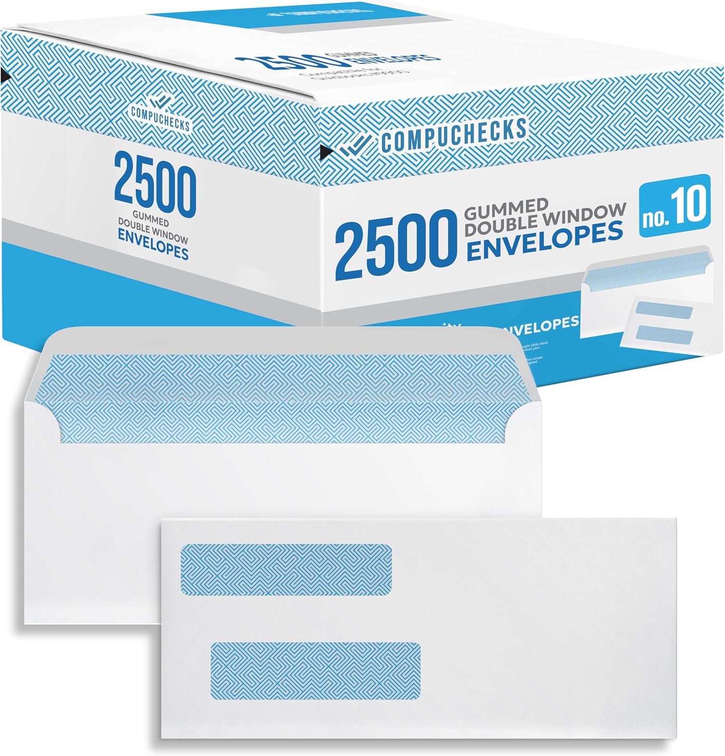 Compuchecks Double Window Envelopes #10- Gummed, Security Business Mailing Envelopes - Tamper Evident, Security Tint - 2500 Count – For Invoices and Legal Documents