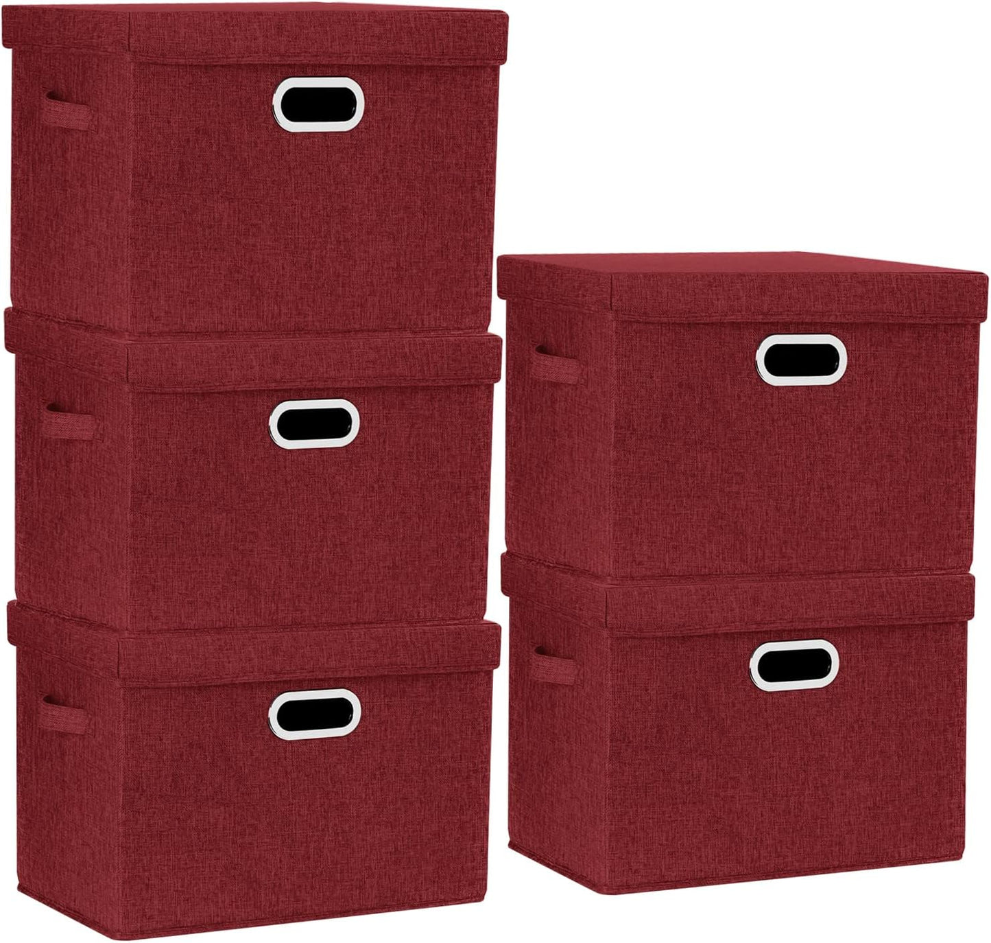 TYEERS Large Collapsible Storage Bins with Lids, Organization Bins for Closet Storage, Clothes Storage, Folding Storage Box with Lids for Home Office Storage - 5 Pack - Red Wine