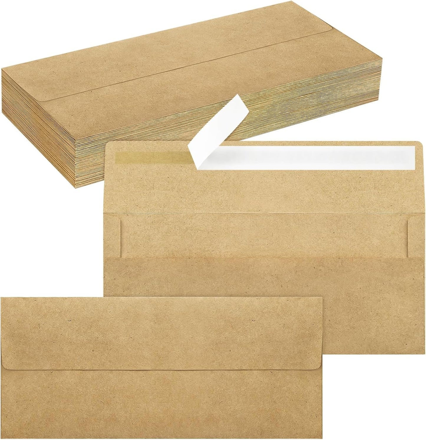 50 Pack #10 Business Envelopes, Self Seal Standard Kraft Envelopes for Secure Business & Legal Mailing, Office, Checks, Letter, Invoices, 4 1/8 x 9 1/2 Inches