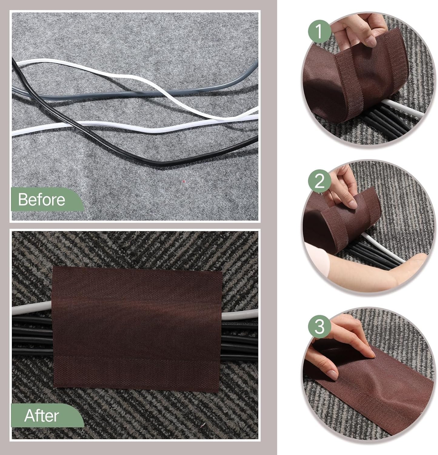 WILLBOND Grip Floor Cable Cover Cords Protector Management Only for Commercial Office Carpet(19.69 ft,Brown)