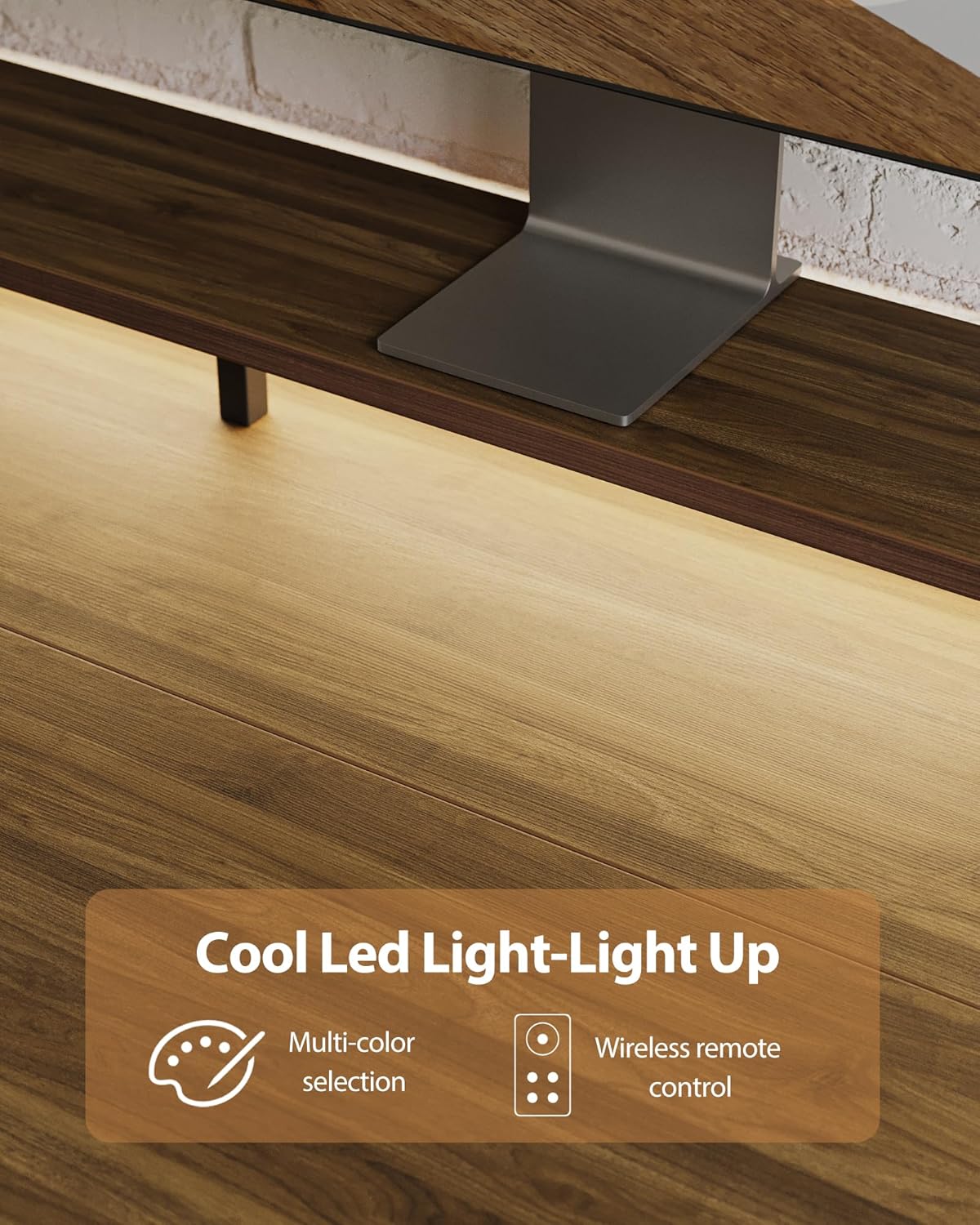 Electric Height Adjustable Standing Desk with Power Outlet and LED Light Strip, Sit to Stand, Ergonomic 48x24 Rising Desk with Memory Presets, Home Office Workstation, Computer Gaming Table, Walnut