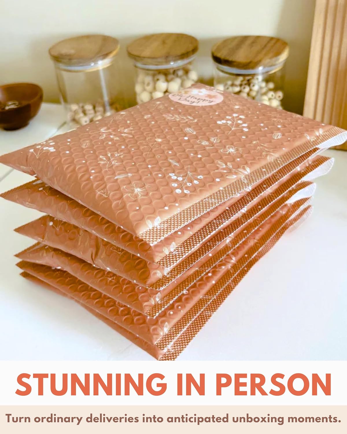 Bubble Mailers 6x9-25 Pack Biodegradable Shipping Bags for Stationery and Small Accessories - Impack Self-Seal Protective Thick Mailing Envelope for Small Items - Floral Rosy Brown