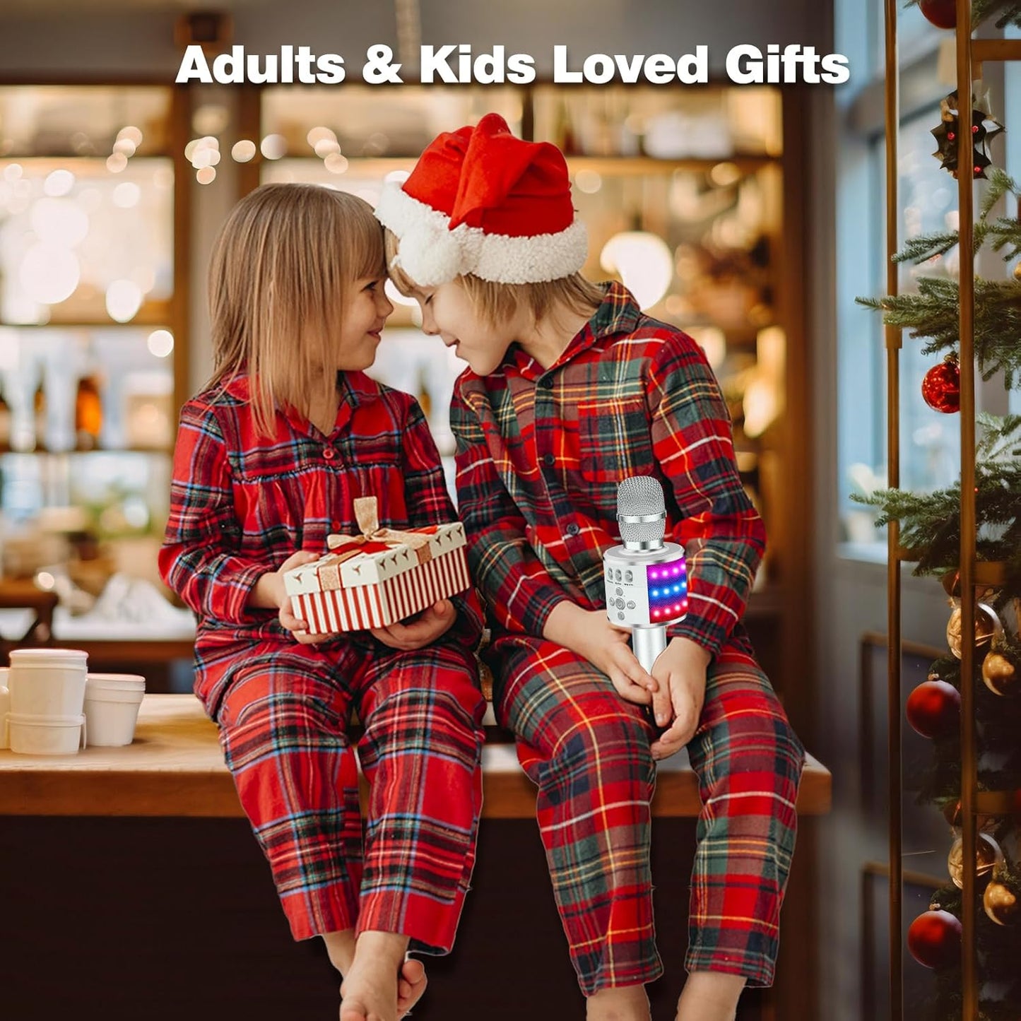 BONAOK Karaoke Microphone for Kids & Adults - Bluetooth Microphones Singing Mic with Disco Lights, Echo Effect, Built-in Speaker Portable Karaoke Player for Party Travel Gifts Q78(Silver)