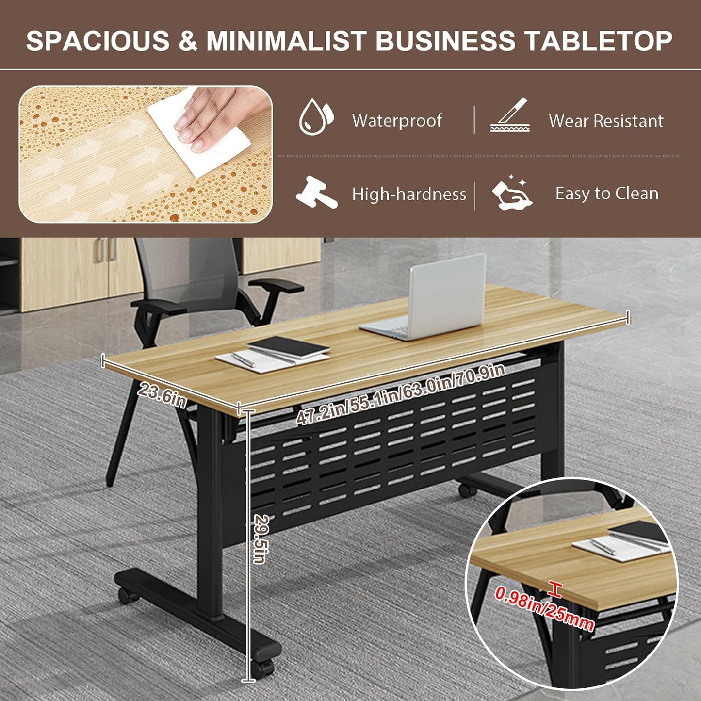 Folding Conference Room Table, Modern Conference Tables with Wheels, Large Rectangular Mobile Training Tables for Office Classroom, Foldable Modular Boardroom Seminar Table Maple (4pack L55.1in)