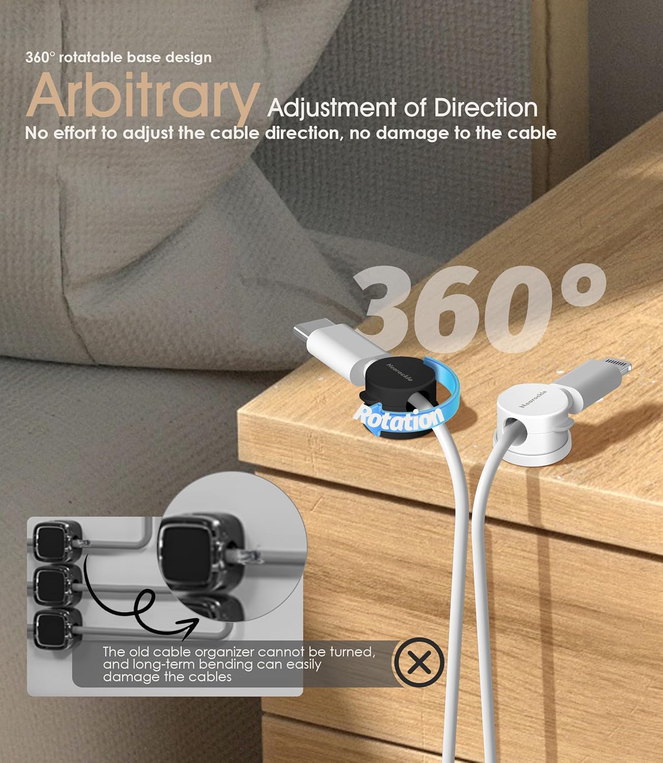 9 Pack Spring Cord Organizer Cable Clips [Locking Cable Rotatable], 2025 Latest Nearockle Phone Charging Cord Holder Cable Management for Car, Nightstand, Office Desk Accessories (Multi)