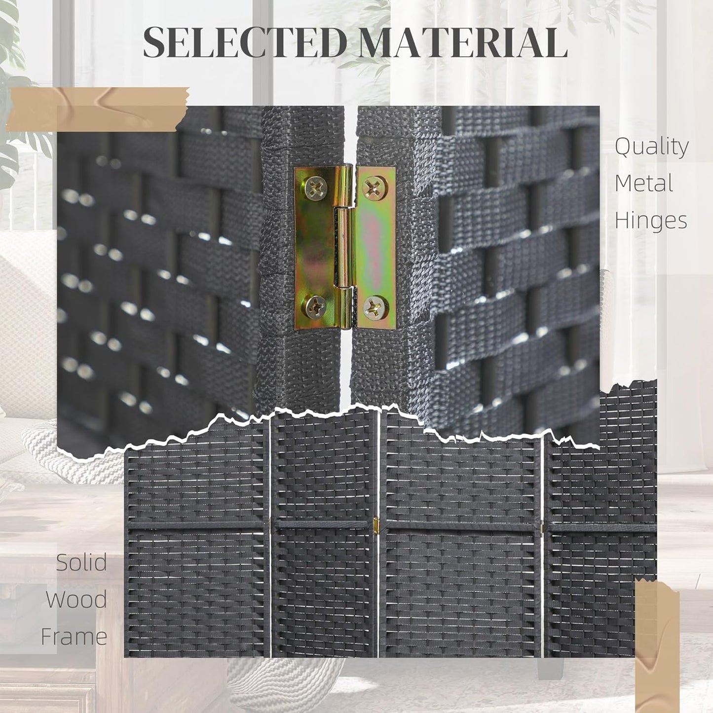 HOMCOM Room Divider, 6 Panel Folding Privacy Screen, 5.6' Tall Freestanding Wall Partition for Home Office, Bedroom, Charcoal Gray