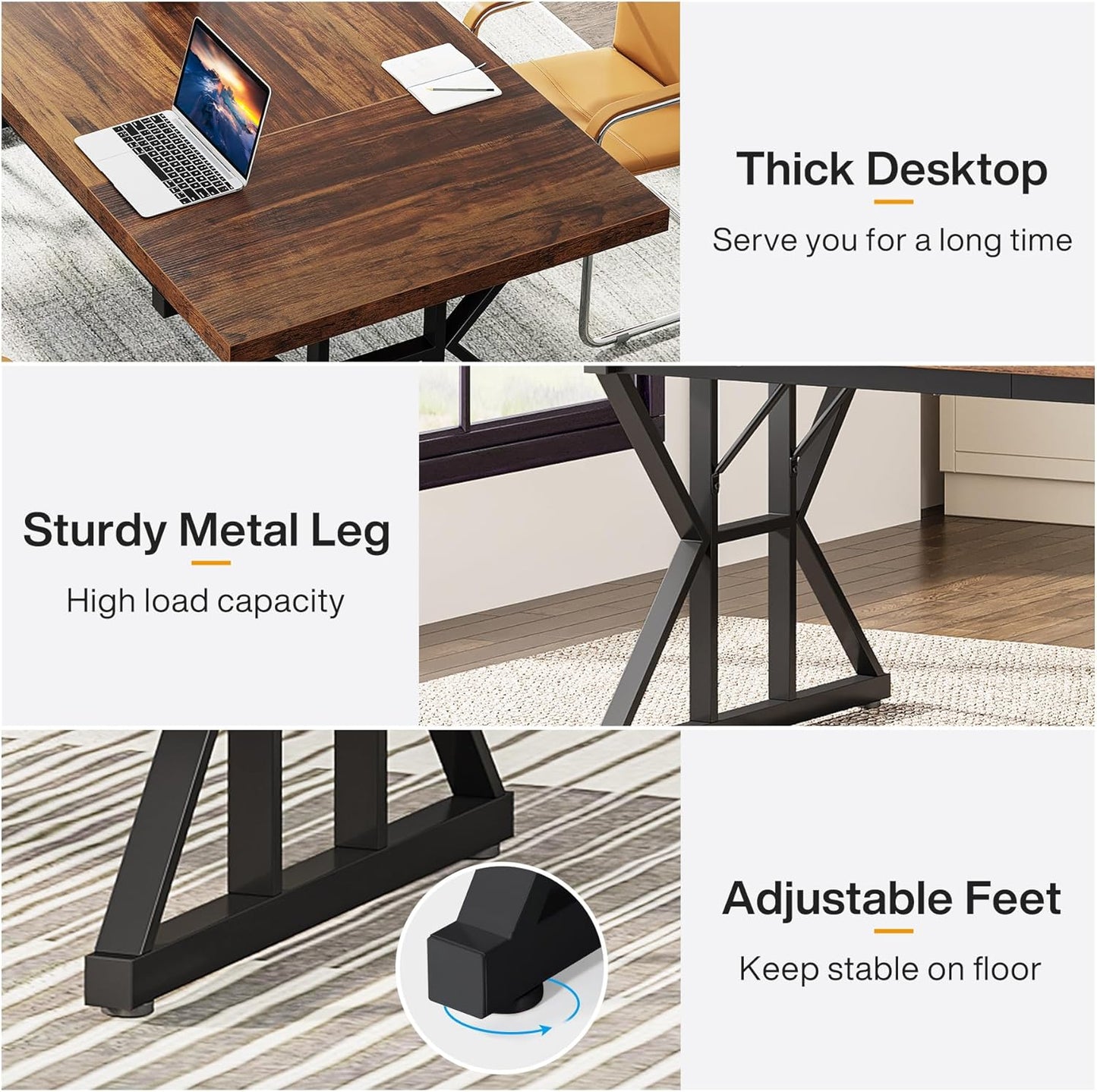 Tribesigns 70.8-Inch Executive Desk, Large Computer Office Desk Workstation, Modern Simple Style Laptop Desk Study Writing Table Business Furniture for Home Office (Brown/Black, 70.8 Inch)