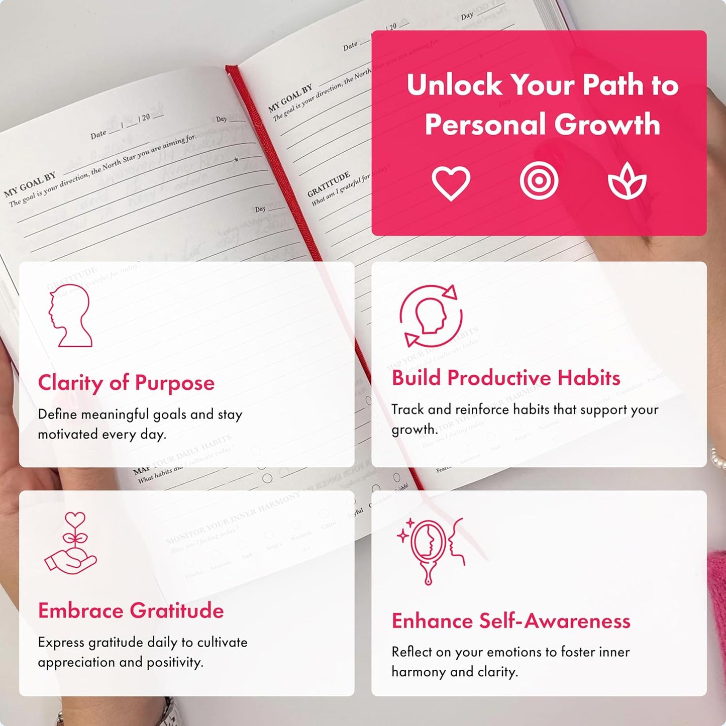 iAmEvolving Personal Growth Journal: Set Goals, Embrace Gratitude, Cultivate Habits, Achieve Inner Peace - Undated, A5, 288 Pages, Hardcover, Columbia Blue