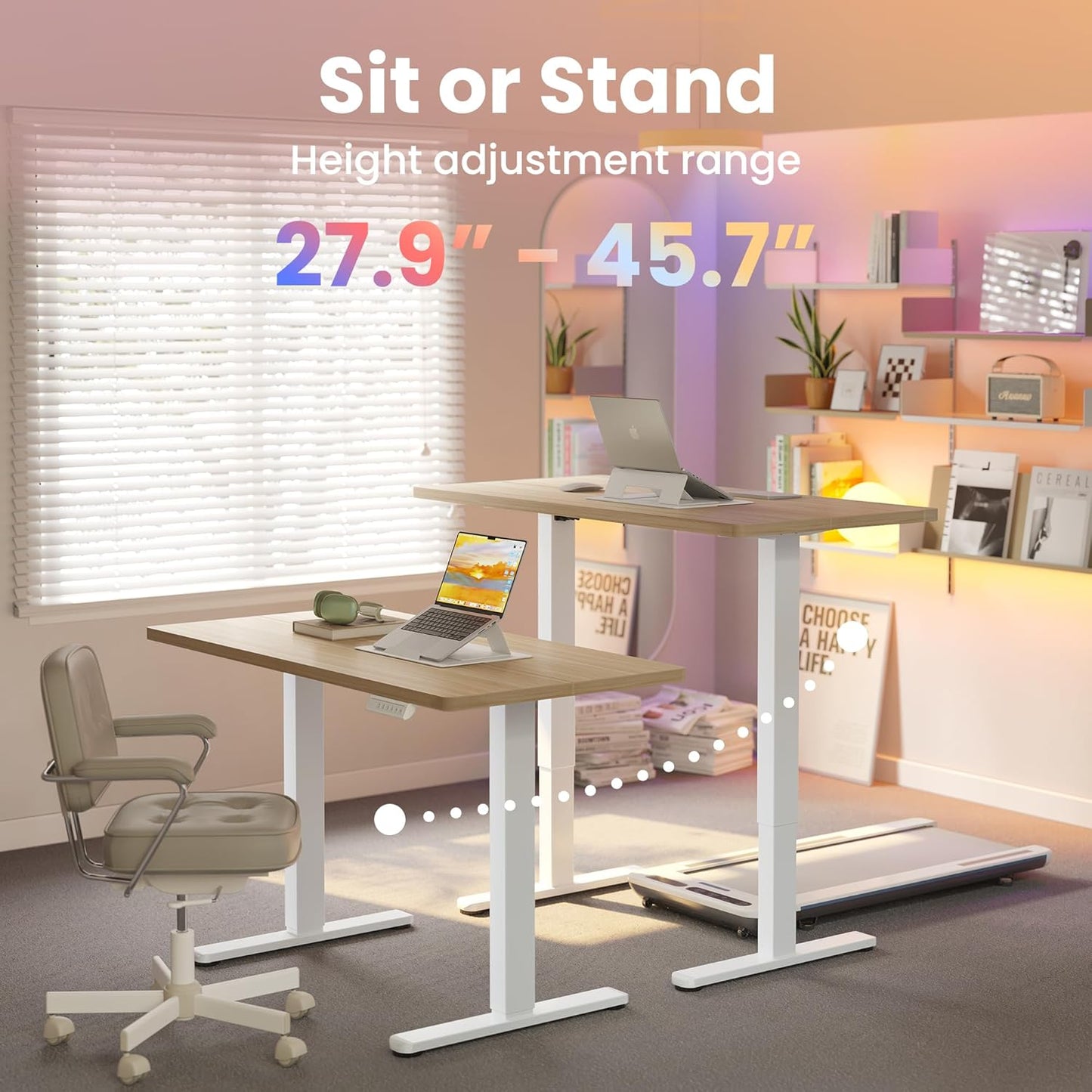 HUANUO 32" Small Electric Standing Desk Adjustable Height, 4 Memory Height Settings, Sit Stand Up Desk for Home Office & Computer Workstation, LightWalnut