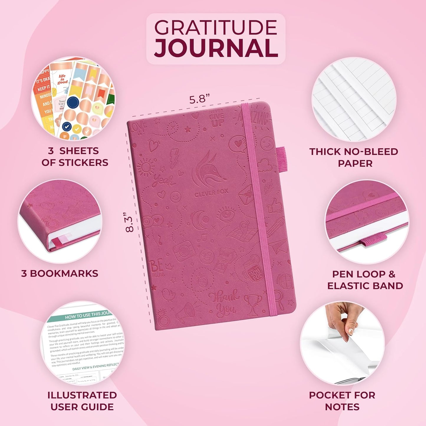 Clever Fox Gratitude Journal – Happiness, Positivity & Affirmation Daily Journal – Inspirational Daily Notebook – 3 Months, A5 (Violet Blossom)