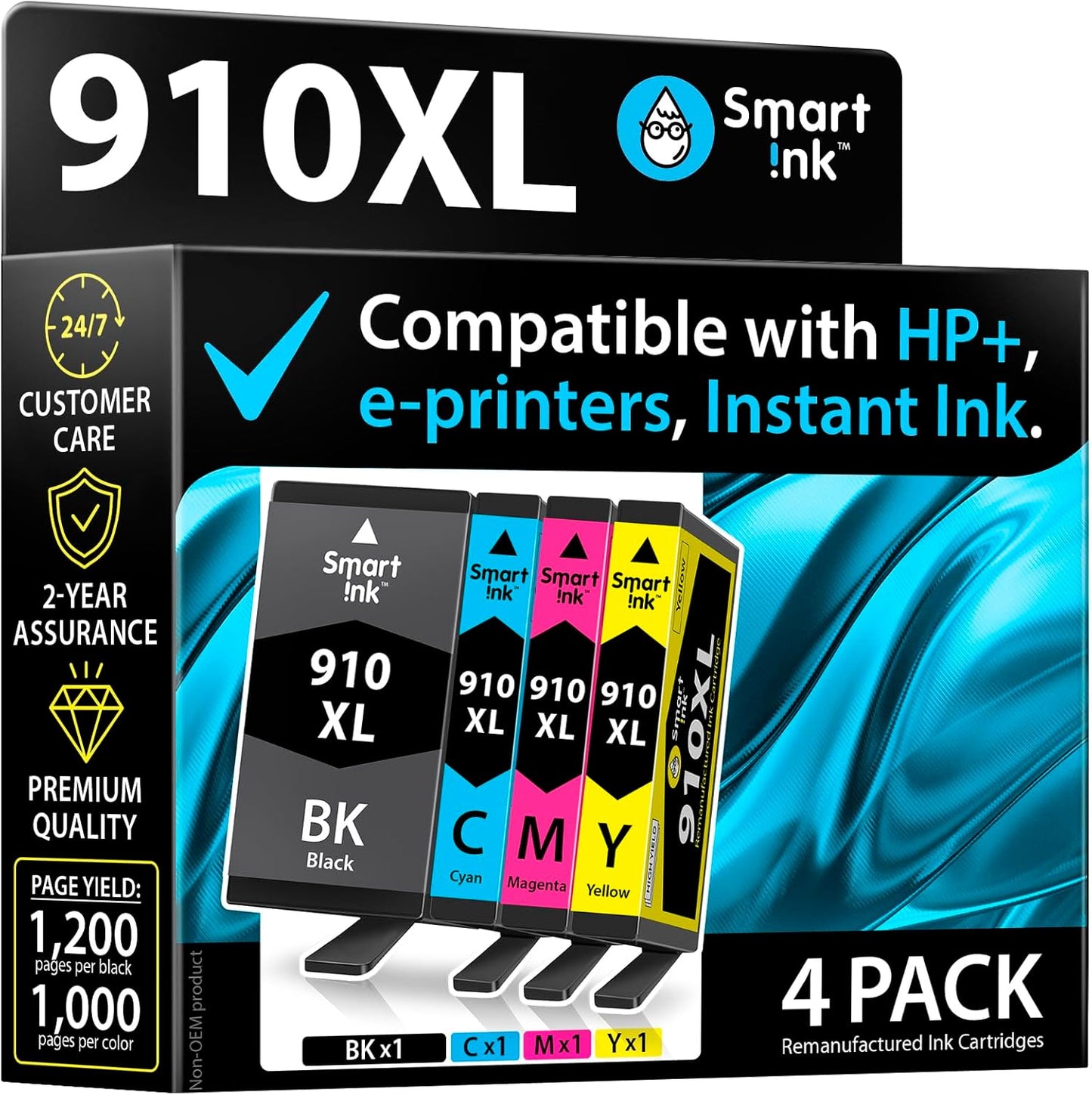 Smart Ink Remanufactured Ink Cartridges Replacement for HP 910XL 910 XL Black and Color Combo Pack to use with OfficeJet Pro 8025e 8025 8028e 8028 8035e 8035 OfficeJet 8015e 8022e 8015 8022 Printers