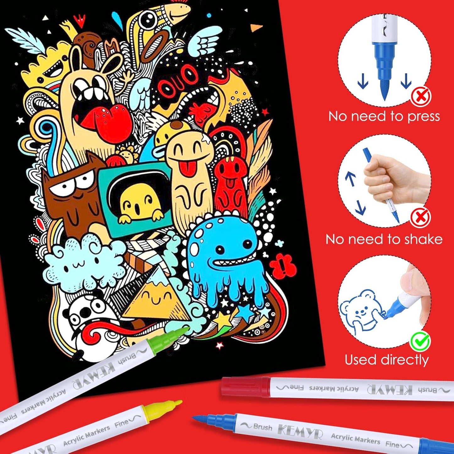 100 Colors Brush & Fine Tip Acrylic Paint Pens, Dual Tip Acrylic Paint Markers for Paper, Wood, Canvas, Stone, Rock, Glass, Fabric, DIY, Ceramic, Art Supplies for Kids and Adults Drawing