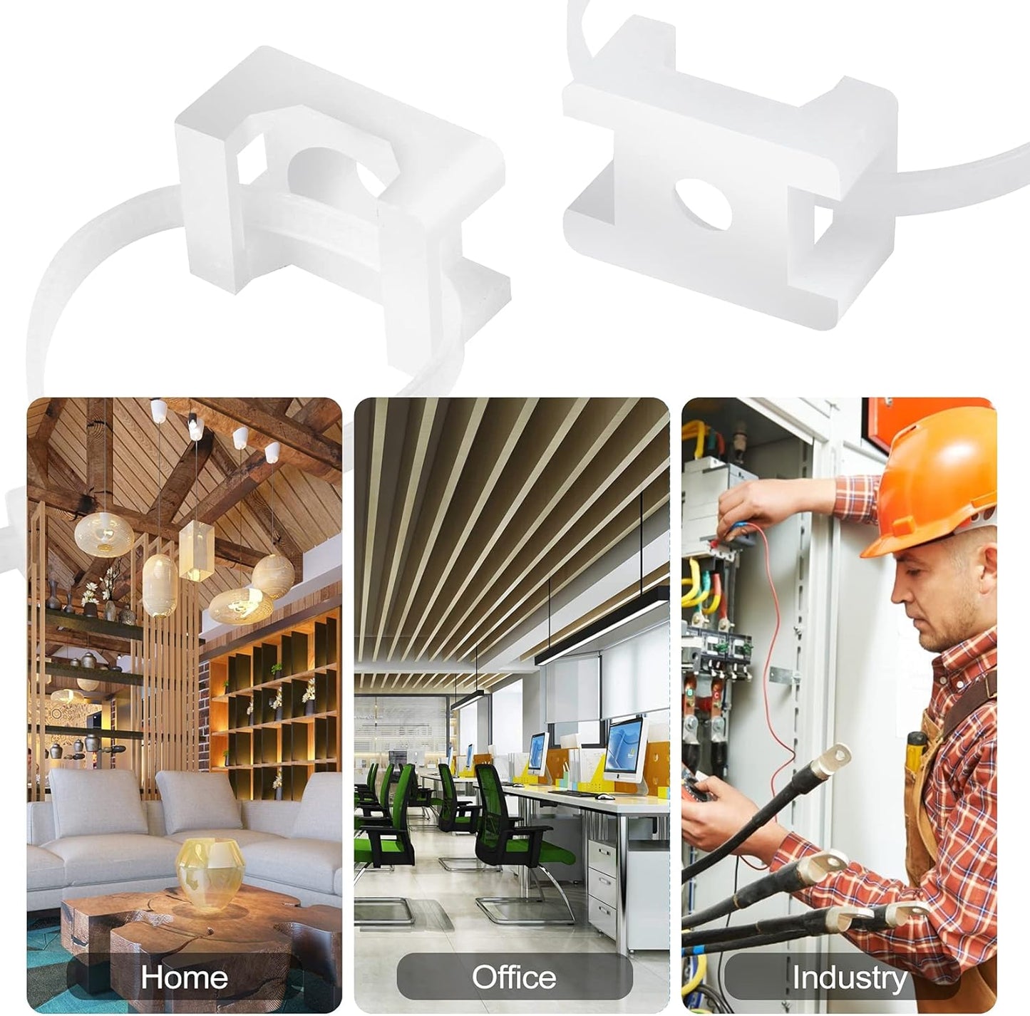 100 Pcs Cable Zip Tie Saddle Type Mounts Base with 8" Cable Ties Tapping Screw, Wire Cable Clips Organizer Holders Clamps White