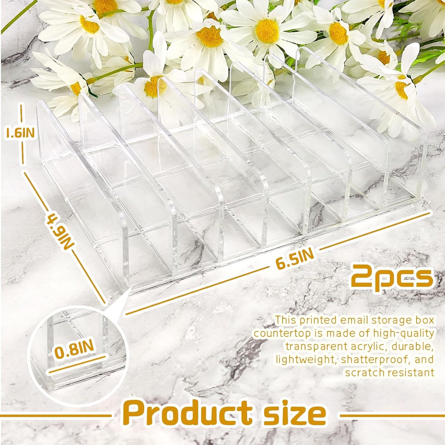 LUOKER Acrylic Mail Organizer - 2 Pcs CD Holder With 7 Compartments, 7 x 5 x 1.57 Transparent Countertop Envelope Organizer for Office, Home Desk