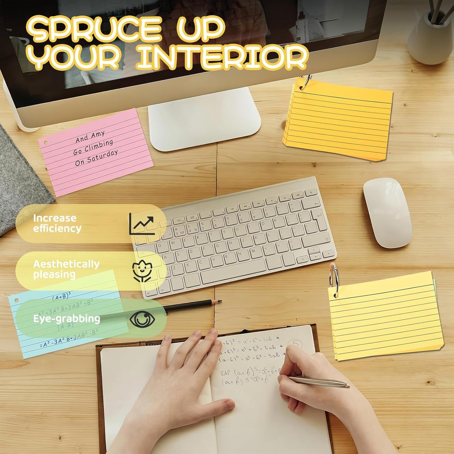 Huakaile 1000 Pieces Colored Index Cards, 3" x 5" Ruled Flash Cards with Ring, Double-Sided Lined Note Cards for School Study College to Do List Office (10 Colors)