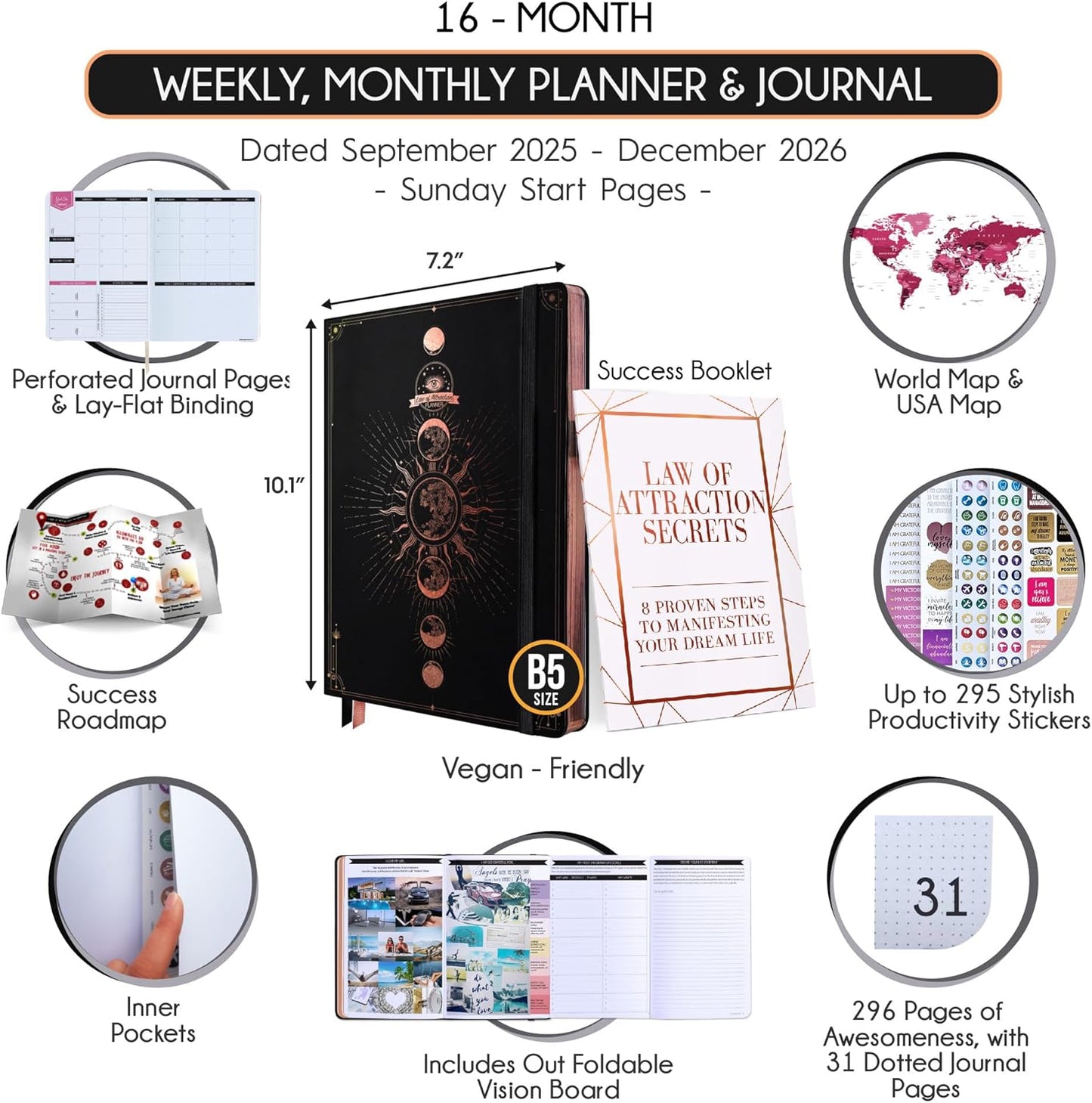 2025-2026 Planner Weekly and Monthly | 16-Month Life Planner to Increase Focus & Productivity | Reduce Overwhelm & Achieve Your Biggest Goals | Include Gift Box & Stickers | Sep 2025-Dec 2026
