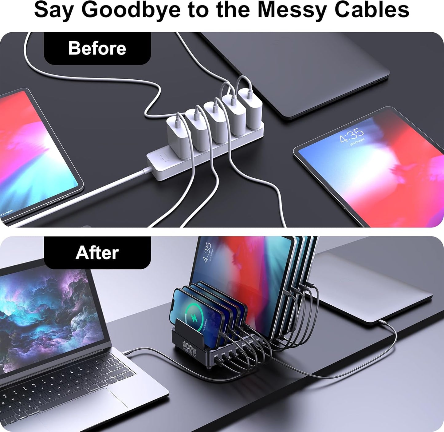 Aftertop 600W USB C Charging Station for Multiple Devices, 10 Ports PD3.1 140W PPS 45W QC60W Fast Charging Block for MacBook Pro Laptop, iPad, iPhone 16 15 Pro Max, Galaxy S24/S23 Ultra etc