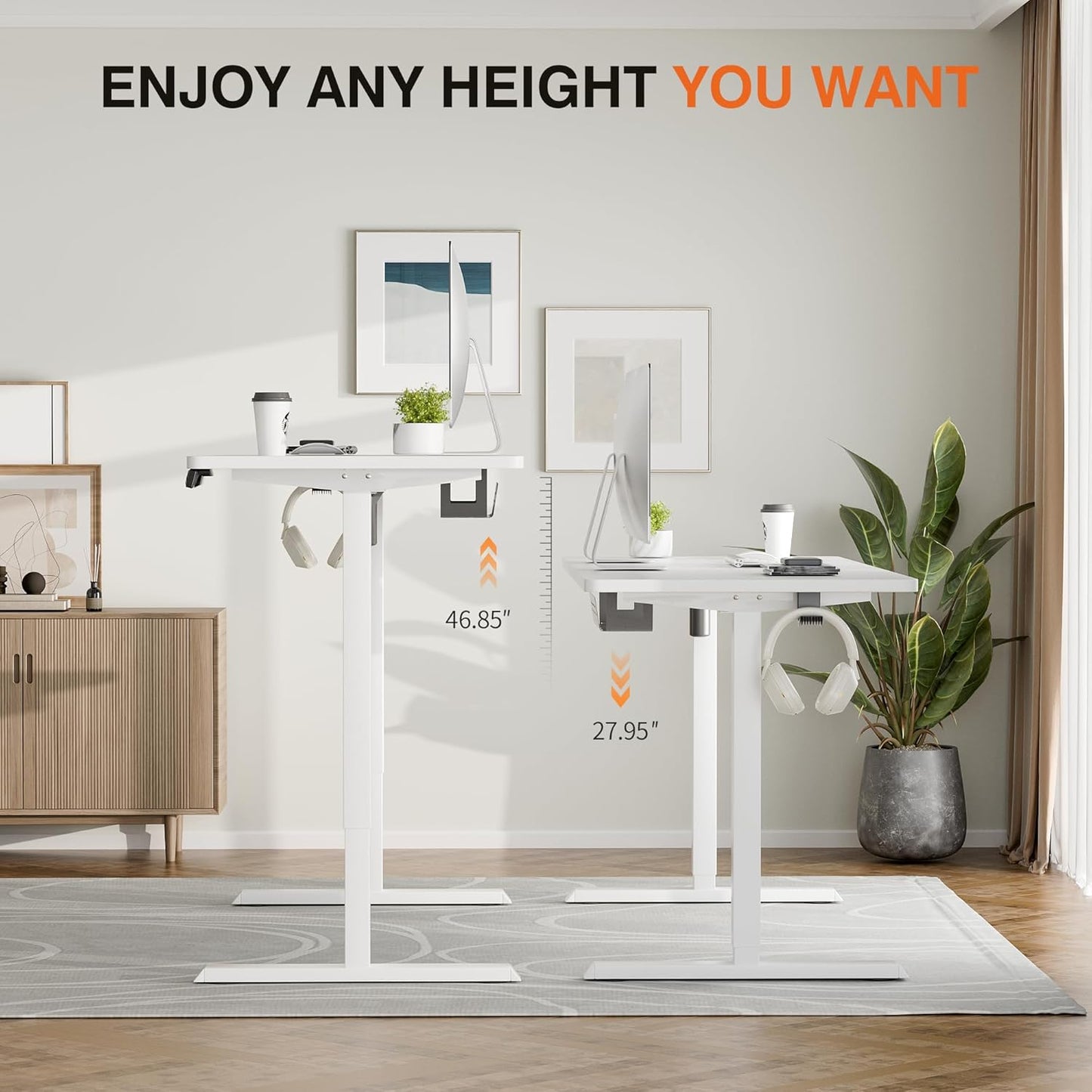 Furmax Electric Standing Desk, 59 x 24 Inches Height Adjustable Desk with Wheels, Home Office Computer Desk with Management Box (White)