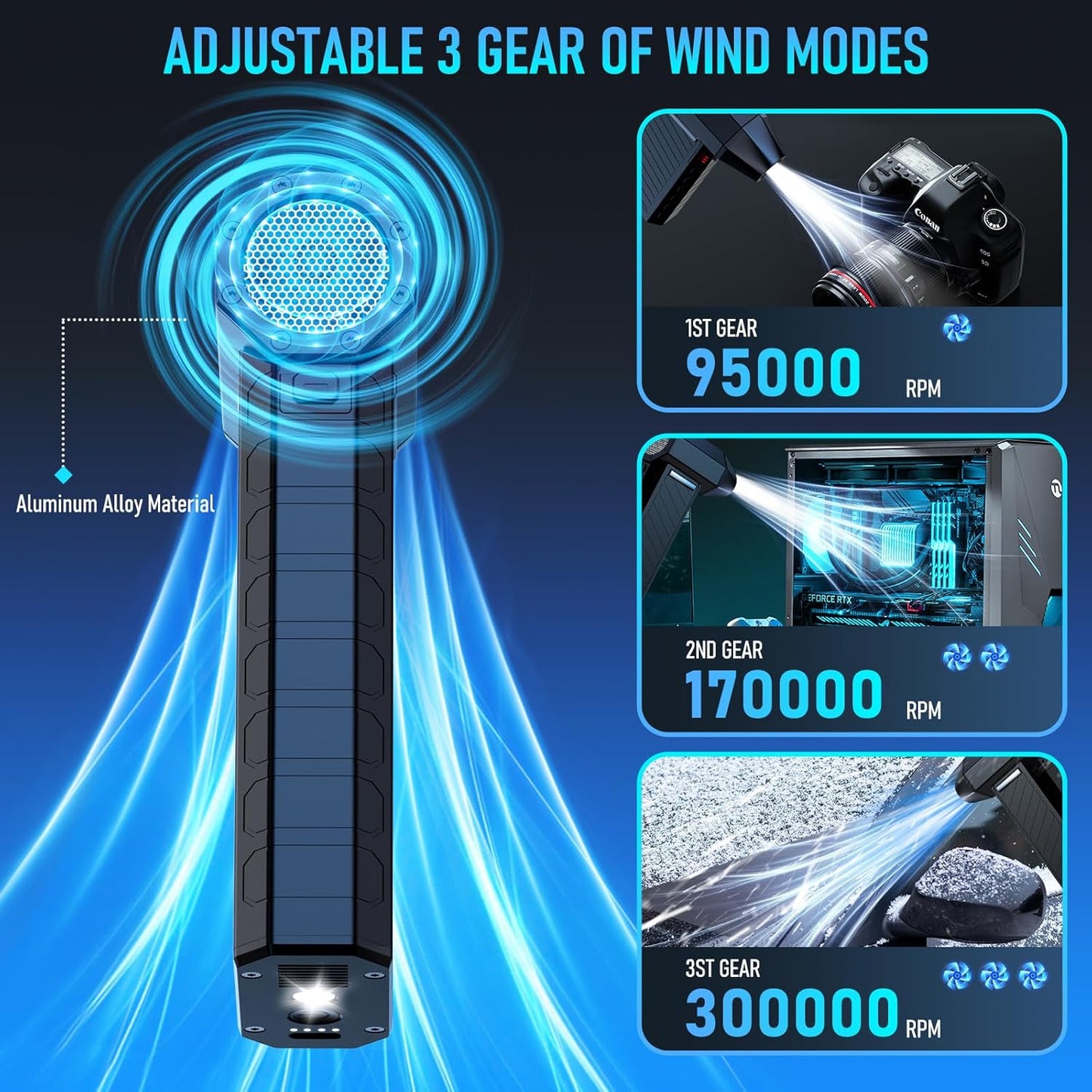 Electric Air Duster - Vacuum 2 in 1 & Cordless 6000mAh Mini Turbo Fan Blower, Keyboard Computer Car Cleaner, Replaces Compressed Air Can, Black(300000RPM)