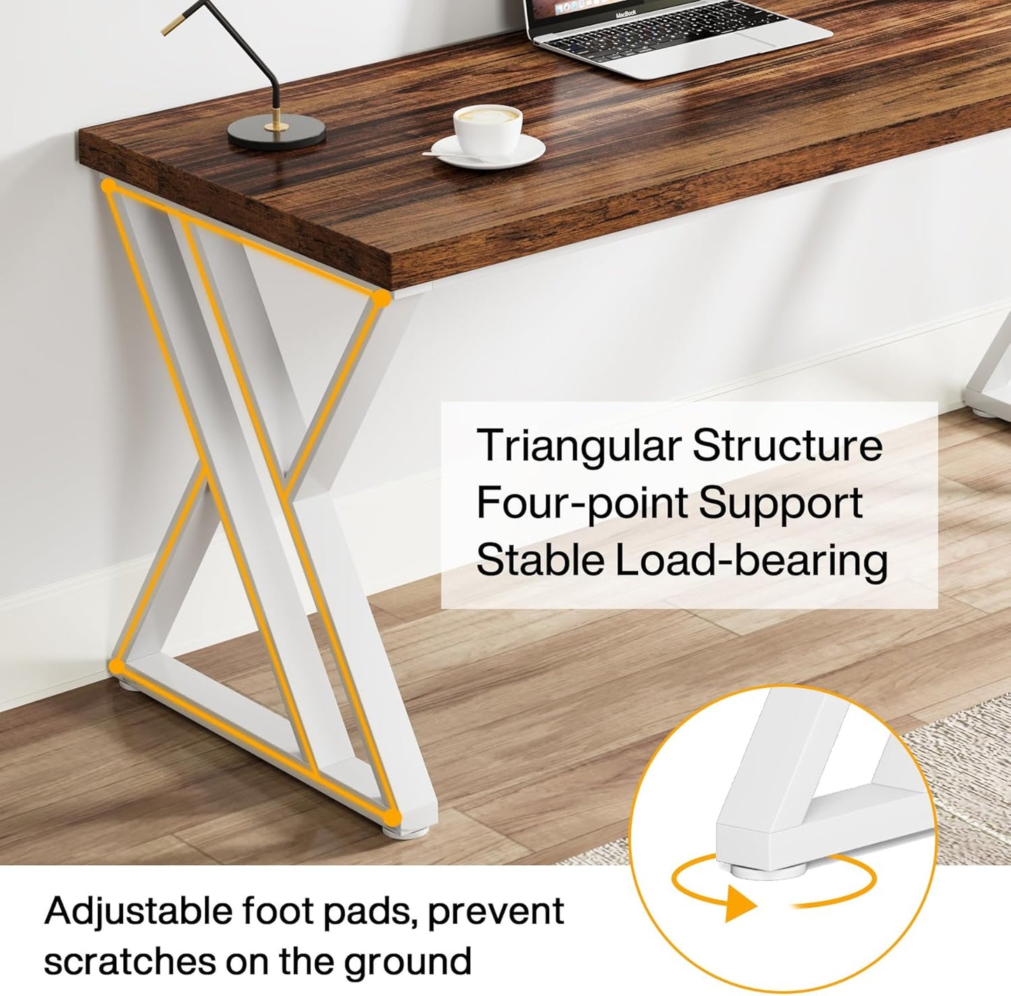 Tribesigns Modern Walnut/White 55" Heavy Duty Computer Desk, Study & Work Desk, 23.6"D x 55.1"W x 29.5"H, Z-Shaped Metal Legs, 330 lbs Capacity
