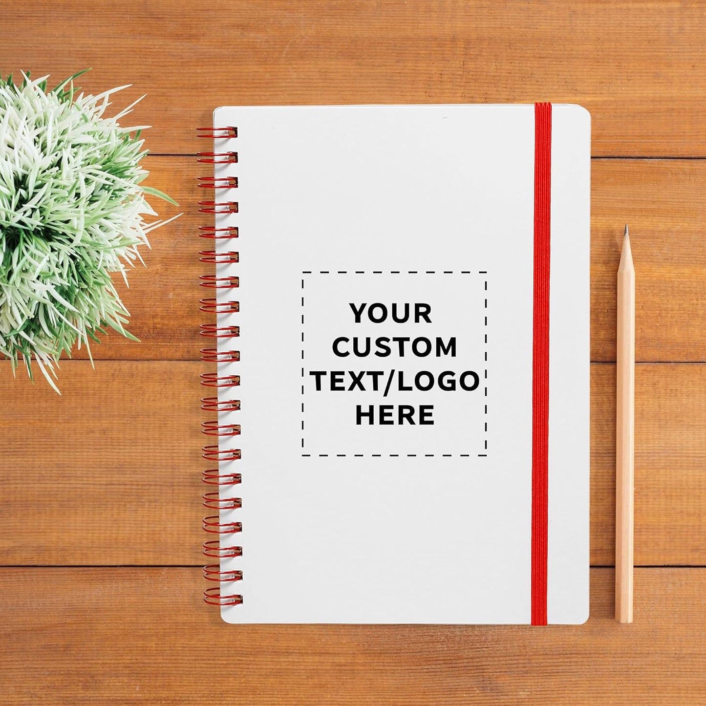 100 White Spiral Notebooks with Elastic Band Pack - Customizable Text, Logo - 80 lined pages, Recycled - Red